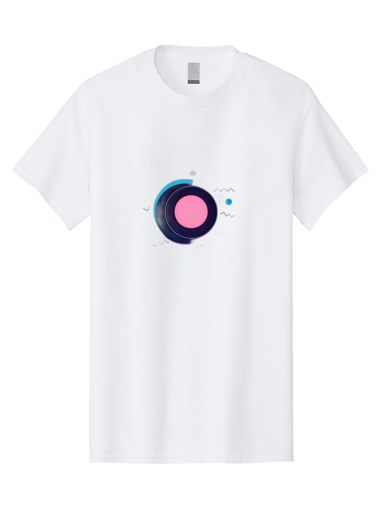 Pink-Circle Men'S Graphic Tee, 100% Cotton, Comfortable Casual Summer Wear, Machine Washable, Abstract Geometric Shapes, Layered Circle Design, Pink Center, Black And Blue Accents, Modern Art, Memphis Style, Minimalist Composition, Bab144