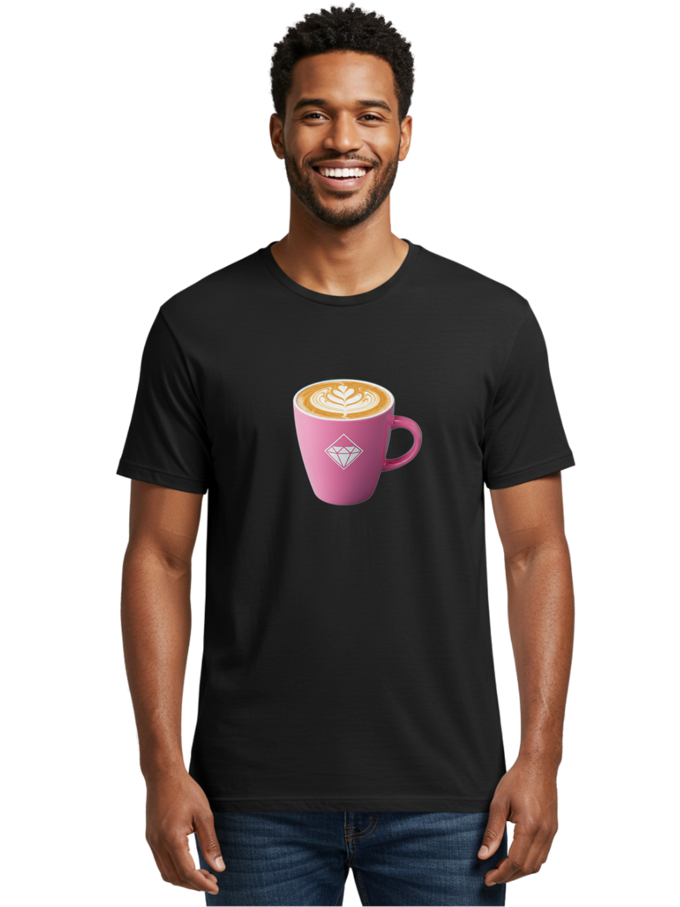 Pink-Coffee-Cup Men'S Graphic Tee, 100% Cotton, Comfortable Casual Summer Wear, Machine Washable, Coffee Cup, Latte Art, Pink Mug, Diamond Logo, Coffee Culture, Morning Coffee, Coffee Break, Hot Beverage Bab145
