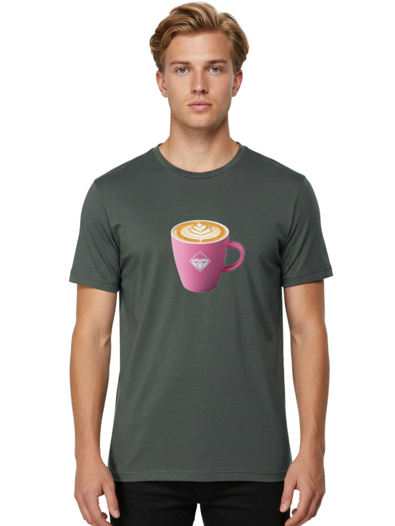 Pink-Coffee-Cup Men'S Graphic Tee, 100% Cotton, Comfortable Casual Summer Wear, Machine Washable, Coffee Cup, Latte Art, Pink Mug, Diamond Logo, Coffee Culture, Morning Coffee, Coffee Break, Hot Beverage Bab145