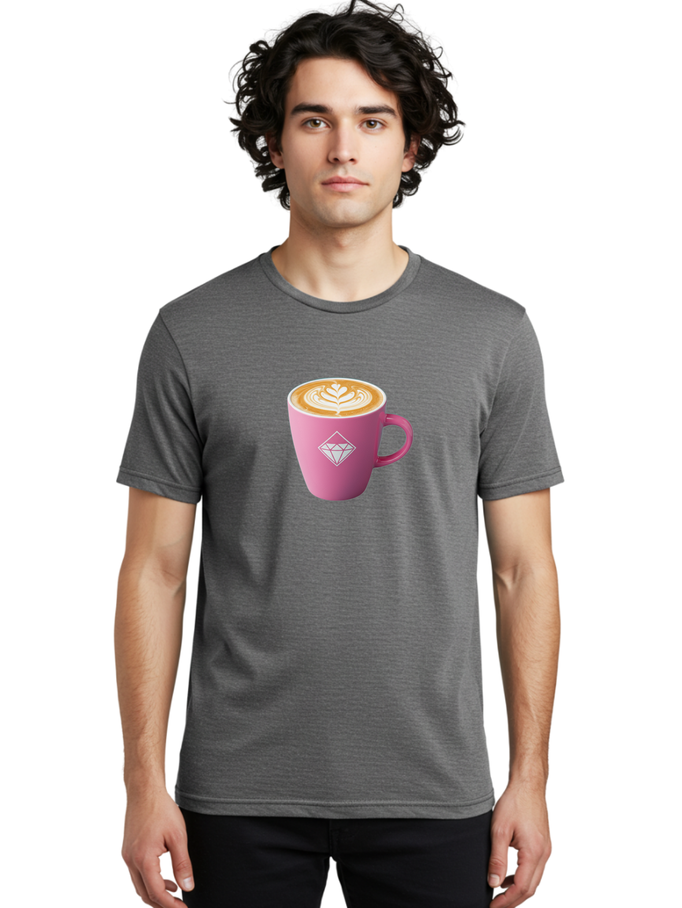 Pink-Coffee-Cup Men'S Graphic Tee, 100% Cotton, Comfortable Casual Summer Wear, Machine Washable, Coffee Cup, Latte Art, Pink Mug, Diamond Logo, Coffee Culture, Morning Coffee, Coffee Break, Hot Beverage Bab145