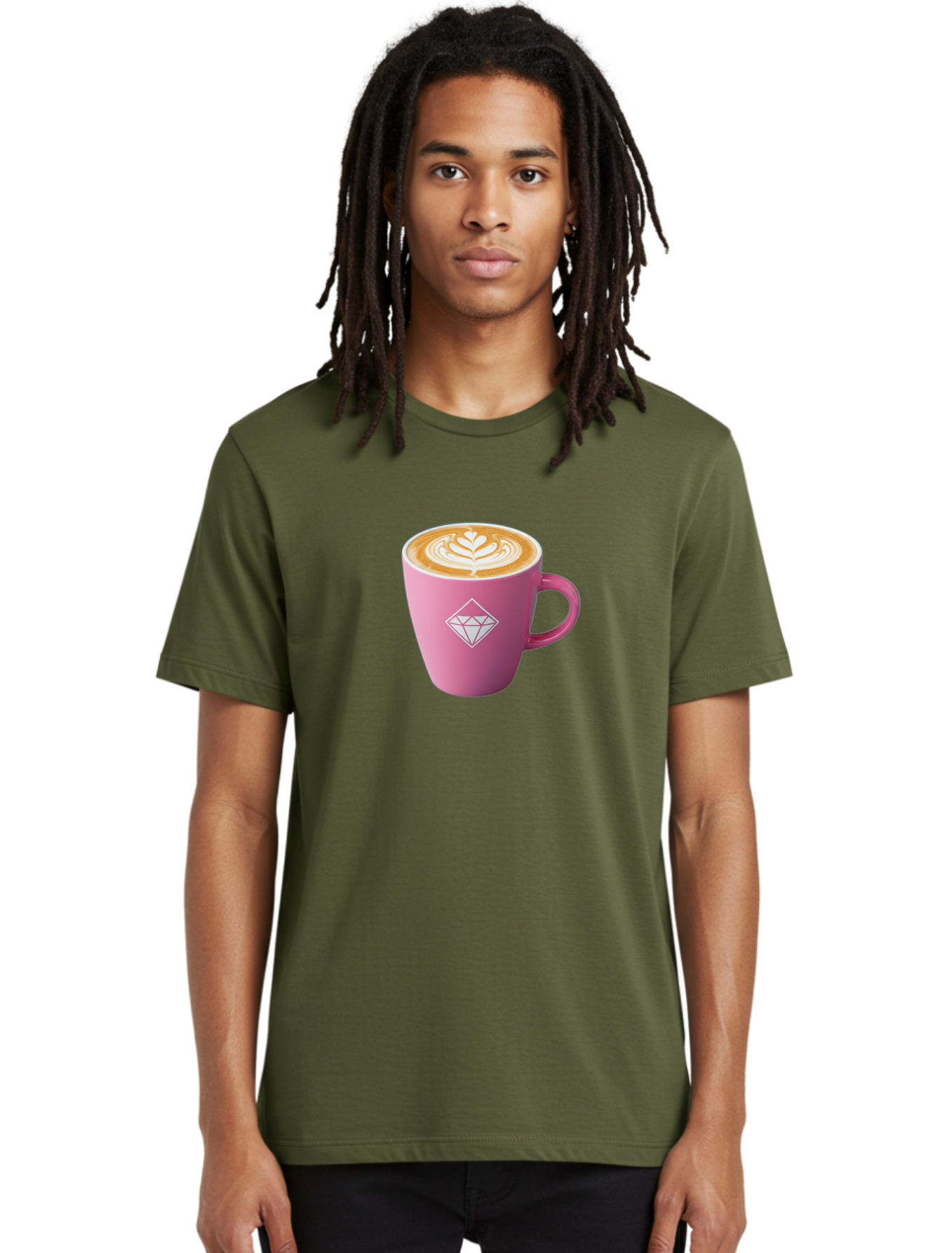 Pink-Coffee-Cup Men'S Graphic Tee, 100% Cotton, Comfortable Casual Summer Wear, Machine Washable, Coffee Cup, Latte Art, Pink Mug, Diamond Logo, Coffee Culture, Morning Coffee, Coffee Break, Hot Beverage Bab145