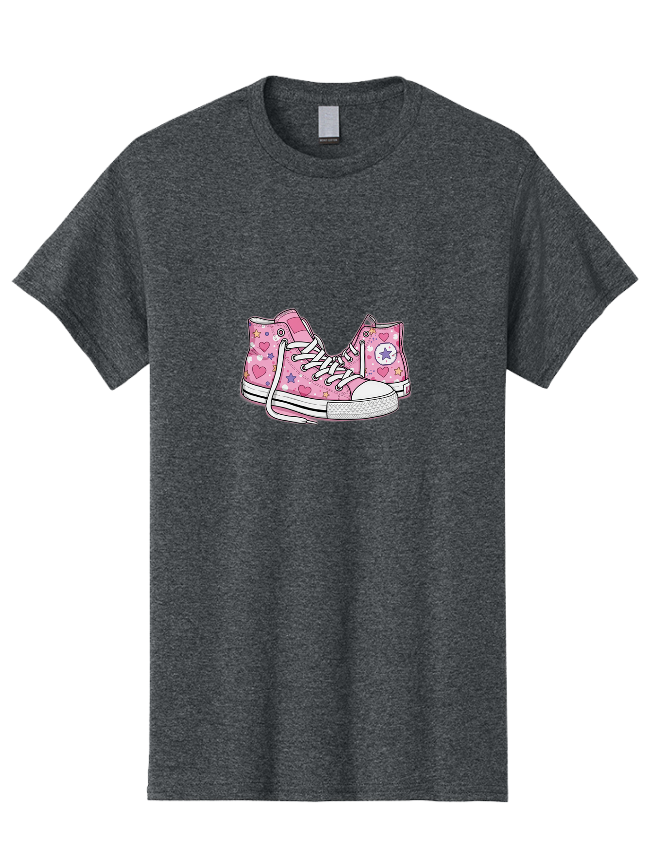 Pink-Converse Men'S Graphic Tee, 100% Cotton, Comfortable Casual Summer Wear, Machine Washable, Pink Converse Shoes, Hearts And Stars Pattern, Cartoon Sneakers, White Laces, Fashion Illustration, Custom Converse, Star Logo Bab146