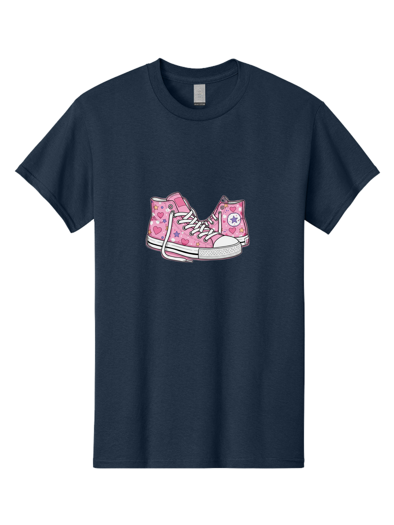 Pink-Converse Men'S Graphic Tee, 100% Cotton, Comfortable Casual Summer Wear, Machine Washable, Pink Converse Shoes, Hearts And Stars Pattern, Cartoon Sneakers, White Laces, Fashion Illustration, Custom Converse, Star Logo Bab146