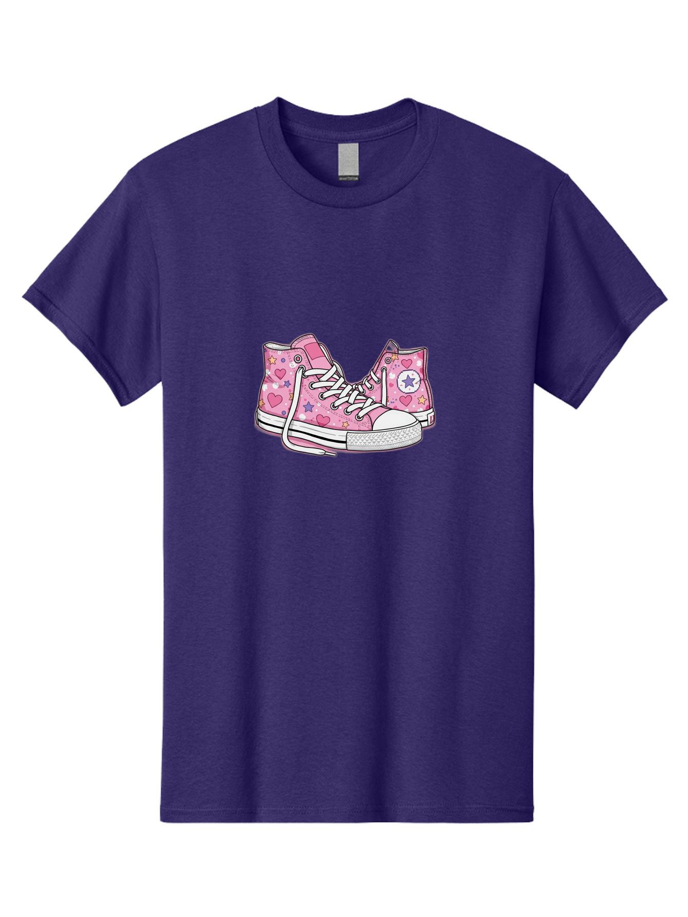 Pink-Converse Men'S Graphic Tee, 100% Cotton, Comfortable Casual Summer Wear, Machine Washable, Pink Converse Shoes, Hearts And Stars Pattern, Cartoon Sneakers, White Laces, Fashion Illustration, Custom Converse, Star Logo Bab146