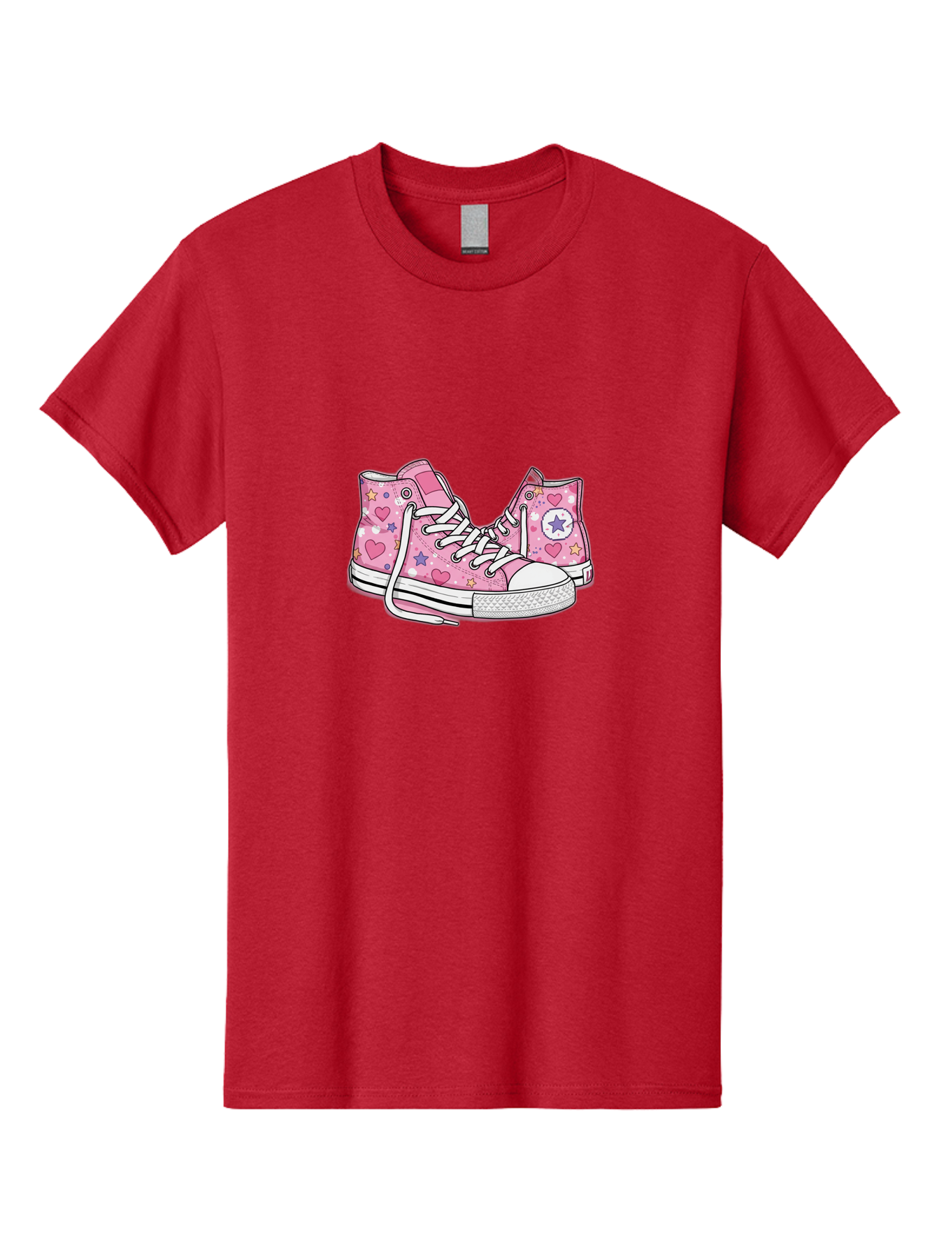 Pink-Converse Men'S Graphic Tee, 100% Cotton, Comfortable Casual Summer Wear, Machine Washable, Pink Converse Shoes, Hearts And Stars Pattern, Cartoon Sneakers, White Laces, Fashion Illustration, Custom Converse, Star Logo Bab146