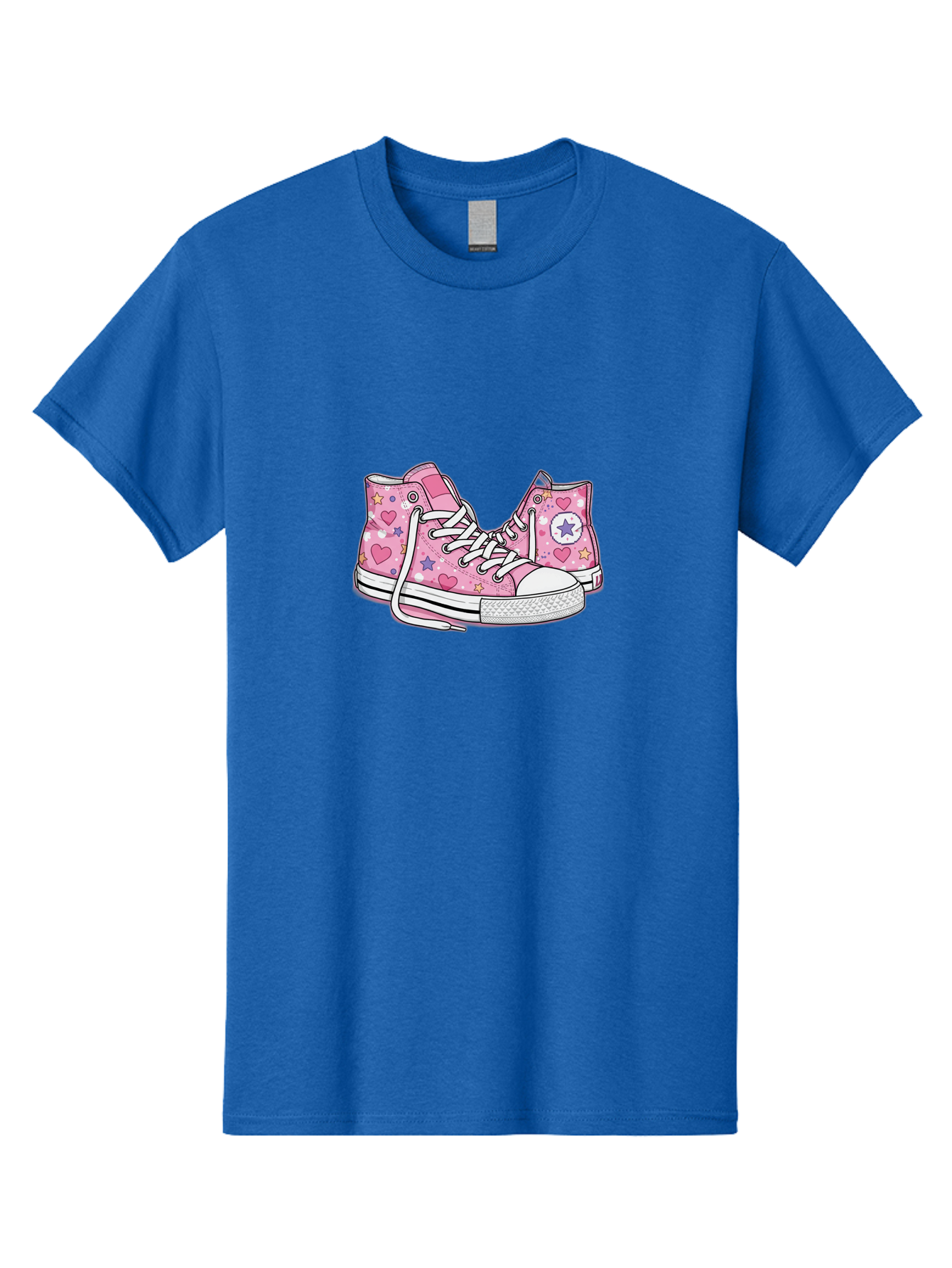 Pink-Converse Men'S Graphic Tee, 100% Cotton, Comfortable Casual Summer Wear, Machine Washable, Pink Converse Shoes, Hearts And Stars Pattern, Cartoon Sneakers, White Laces, Fashion Illustration, Custom Converse, Star Logo Bab146