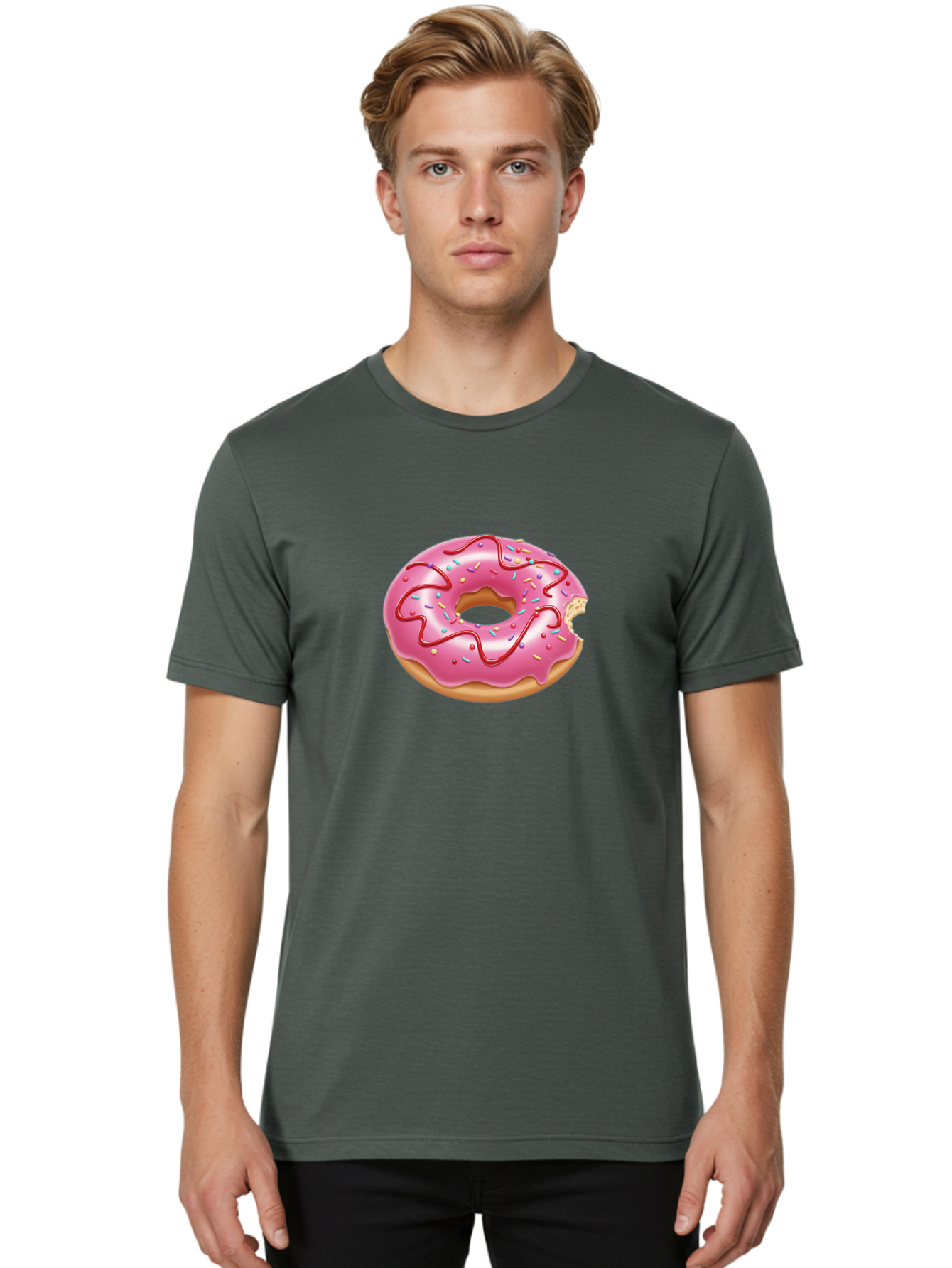 Pink-Donut-1 Men'S Graphic Tee, 100% Cotton, Comfortable Casual Summer Wear, Machine Washable, Pink Frosted Donut, Donut With Sprinkles, Chocolate Drizzle, Sweet Treats, Baked Goods, Colorful Dessert, Tasty Pastry, Indulgent Snack, Bab147