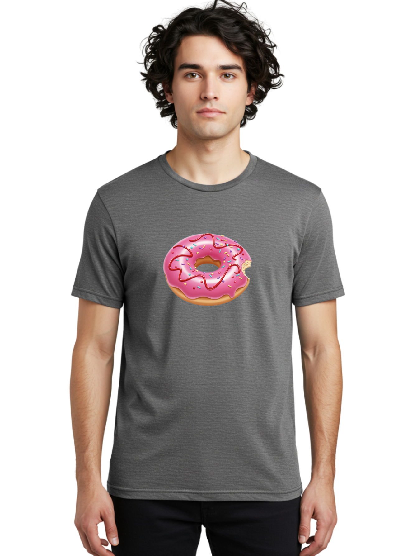 Pink-Donut-1 Men'S Graphic Tee, 100% Cotton, Comfortable Casual Summer Wear, Machine Washable, Pink Frosted Donut, Donut With Sprinkles, Chocolate Drizzle, Sweet Treats, Baked Goods, Colorful Dessert, Tasty Pastry, Indulgent Snack, Bab147