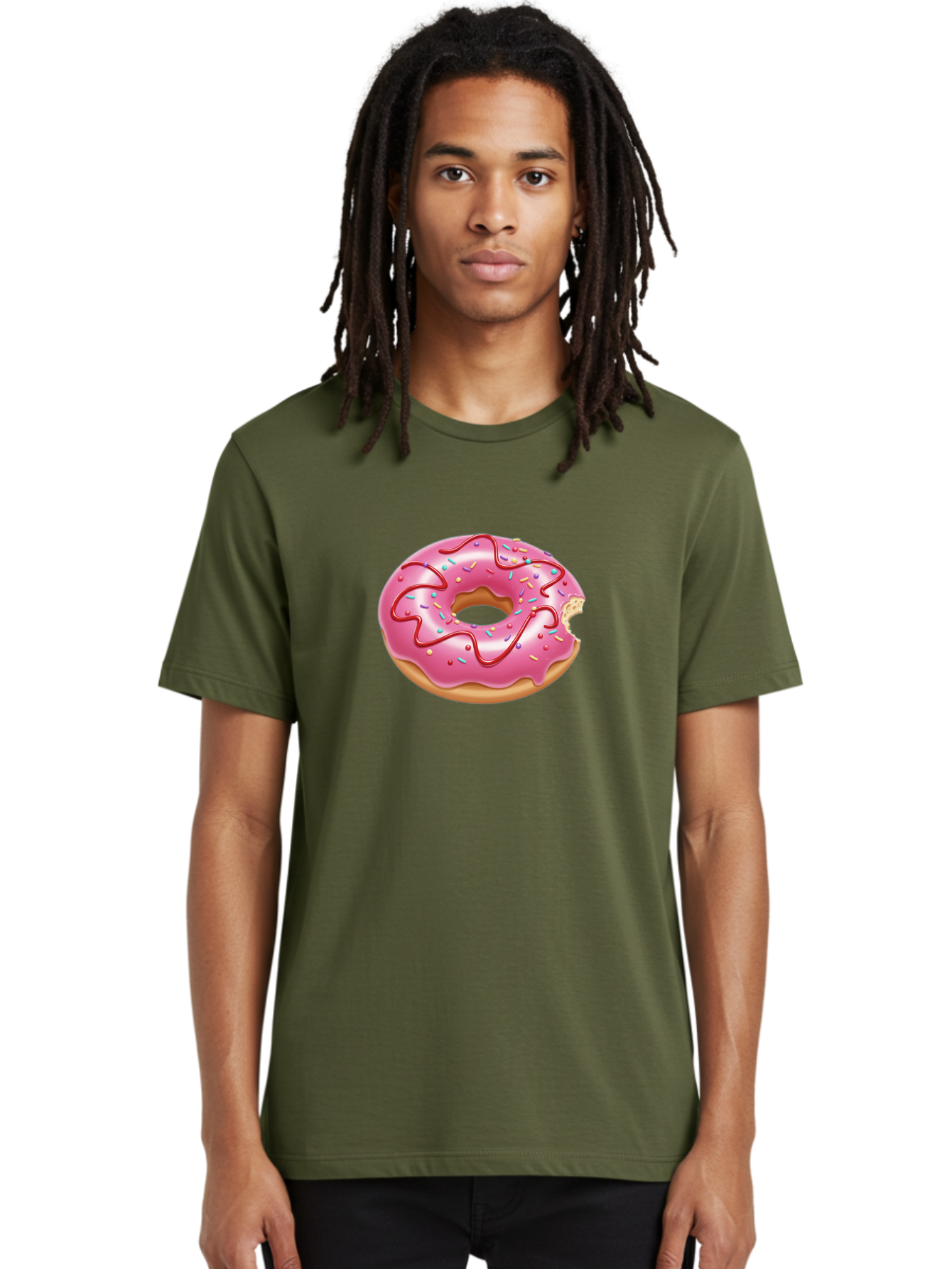 Pink-Donut-1 Men'S Graphic Tee, 100% Cotton, Comfortable Casual Summer Wear, Machine Washable, Pink Frosted Donut, Donut With Sprinkles, Chocolate Drizzle, Sweet Treats, Baked Goods, Colorful Dessert, Tasty Pastry, Indulgent Snack, Bab147