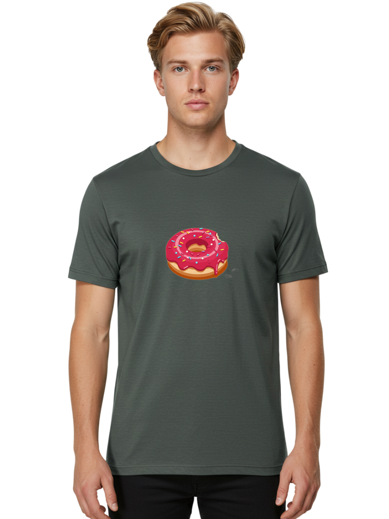 Pink-Donut-3 Men'S Graphic Tee, 100% Cotton, Comfortable Casual Summer Wear, Machine Washable, Donut With Pink Glaze, Sprinkles On Top, Colorful Treat, Sweet Dessert, Tasty Pastry, Vibrant Colors, Sweet Tooth, Donut Delight, Pink Frosting Bab150