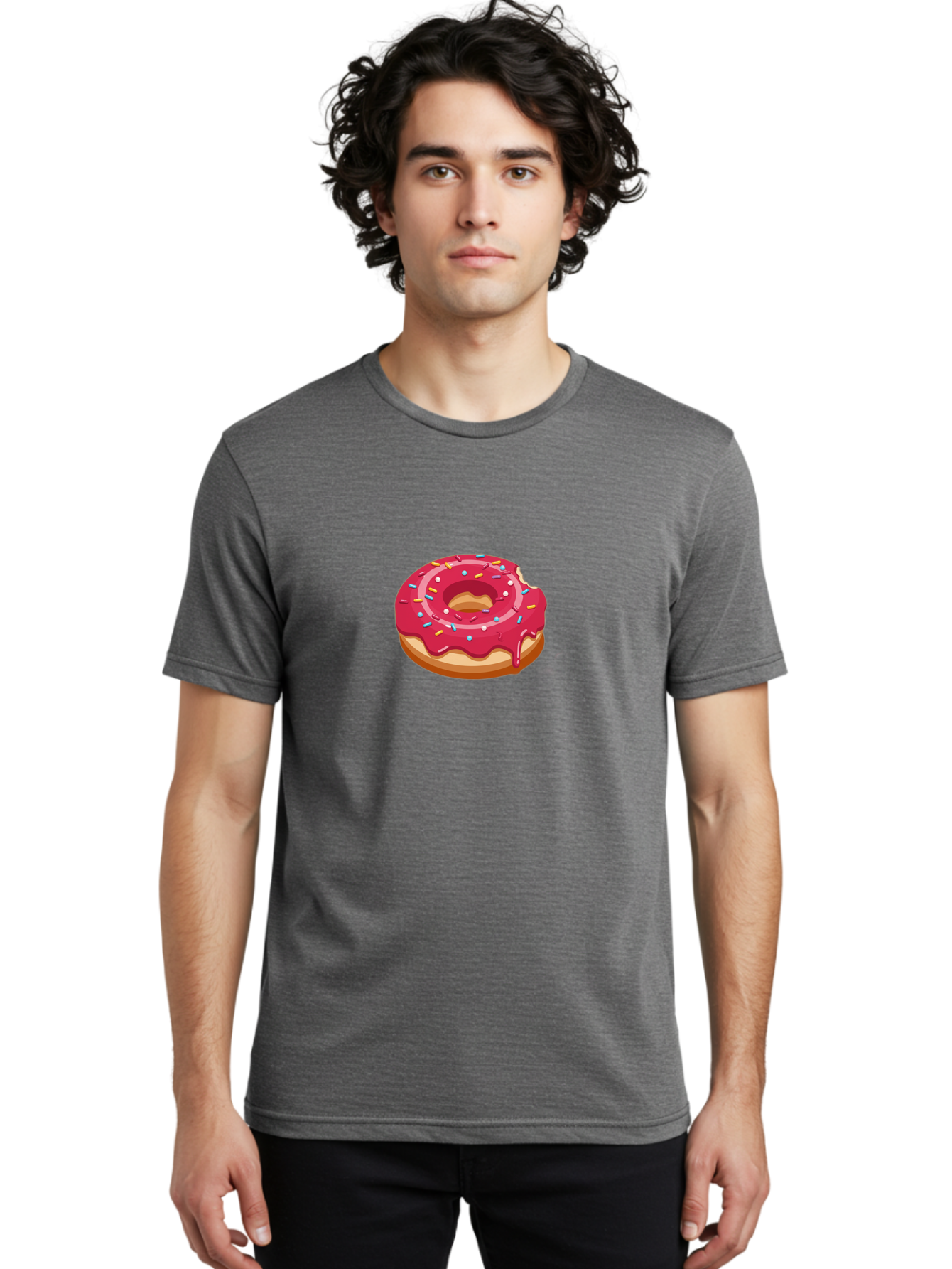 Pink-Donut-3 Men'S Graphic Tee, 100% Cotton, Comfortable Casual Summer Wear, Machine Washable, Donut With Pink Glaze, Sprinkles On Top, Colorful Treat, Sweet Dessert, Tasty Pastry, Vibrant Colors, Sweet Tooth, Donut Delight, Pink Frosting Bab150