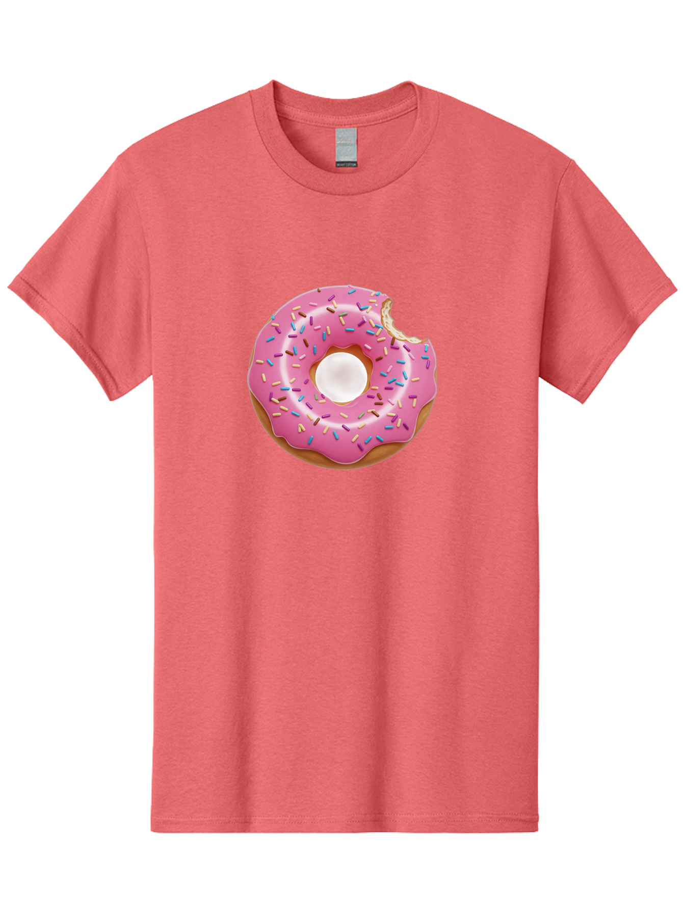 Pink-Donut-4 Men'S Graphic Tee, 100% Cotton, Comfortable Casual Summer Wear, Machine Washable, Pink Donut With Sprinkles, Bitten Donut, Sweet Treats, Colorful Dessert, Tasty Pastry, Glazed Donut, Sprinkles Galore, Donut Delight, Baked Goods Bab151