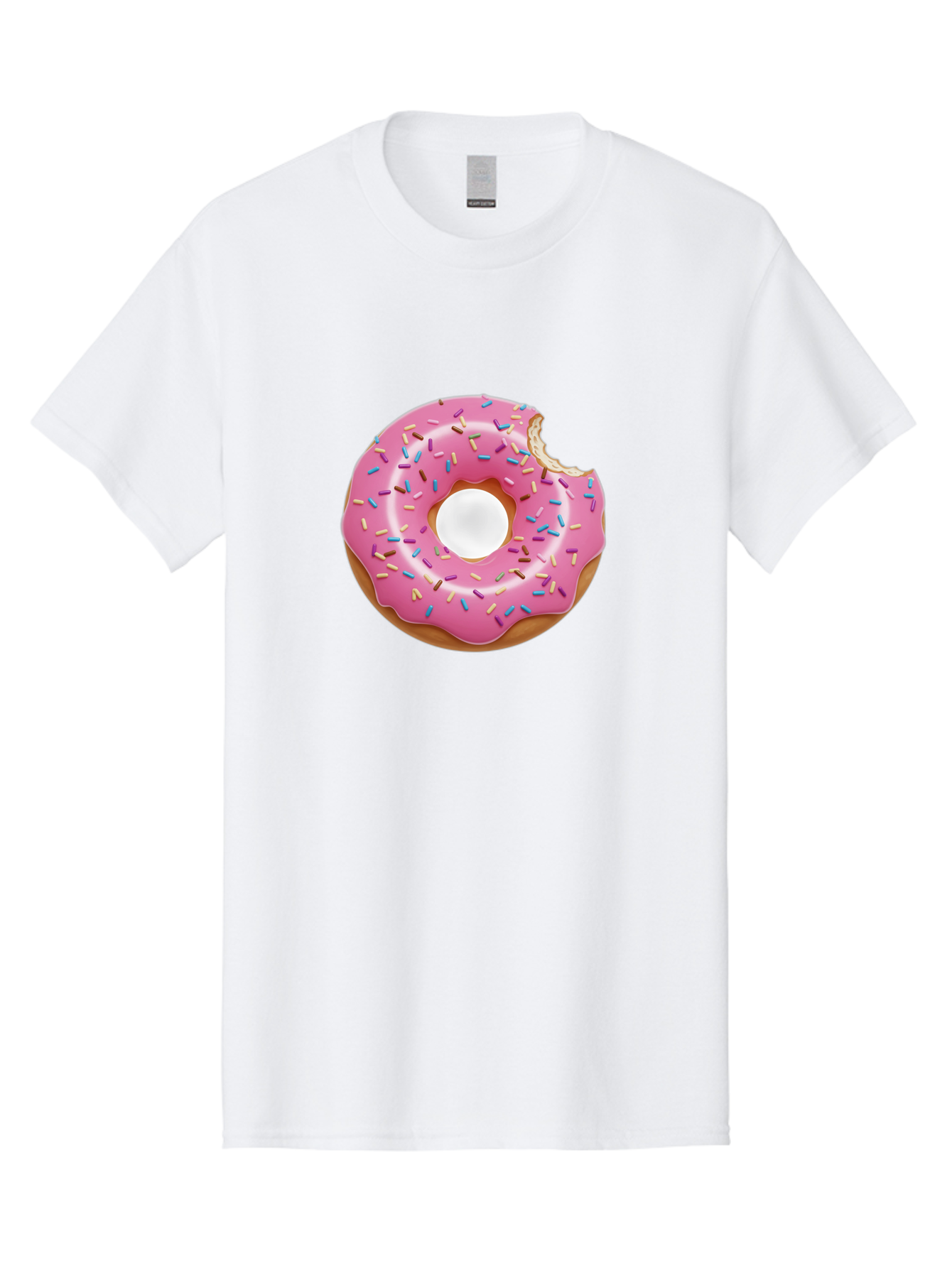Pink-Donut-4 Men'S Graphic Tee, 100% Cotton, Comfortable Casual Summer Wear, Machine Washable, Pink Donut With Sprinkles, Bitten Donut, Sweet Treats, Colorful Dessert, Tasty Pastry, Glazed Donut, Sprinkles Galore, Donut Delight, Baked Goods Bab151