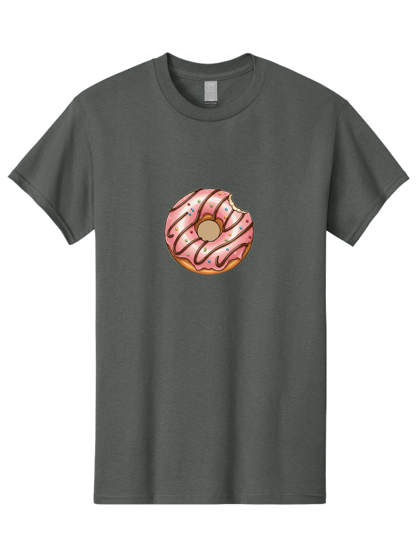 Pink-Donut-6 Men'S Graphic Tee, 100% Cotton, Comfortable Casual Summer Wear, Machine Washable, Pink Frosted Donut, Chocolate Drizzle, Colorful Sprinkles, Bitten Donut, Sweet Treat, Tasty Pastry, Dessert Illustration Bab153