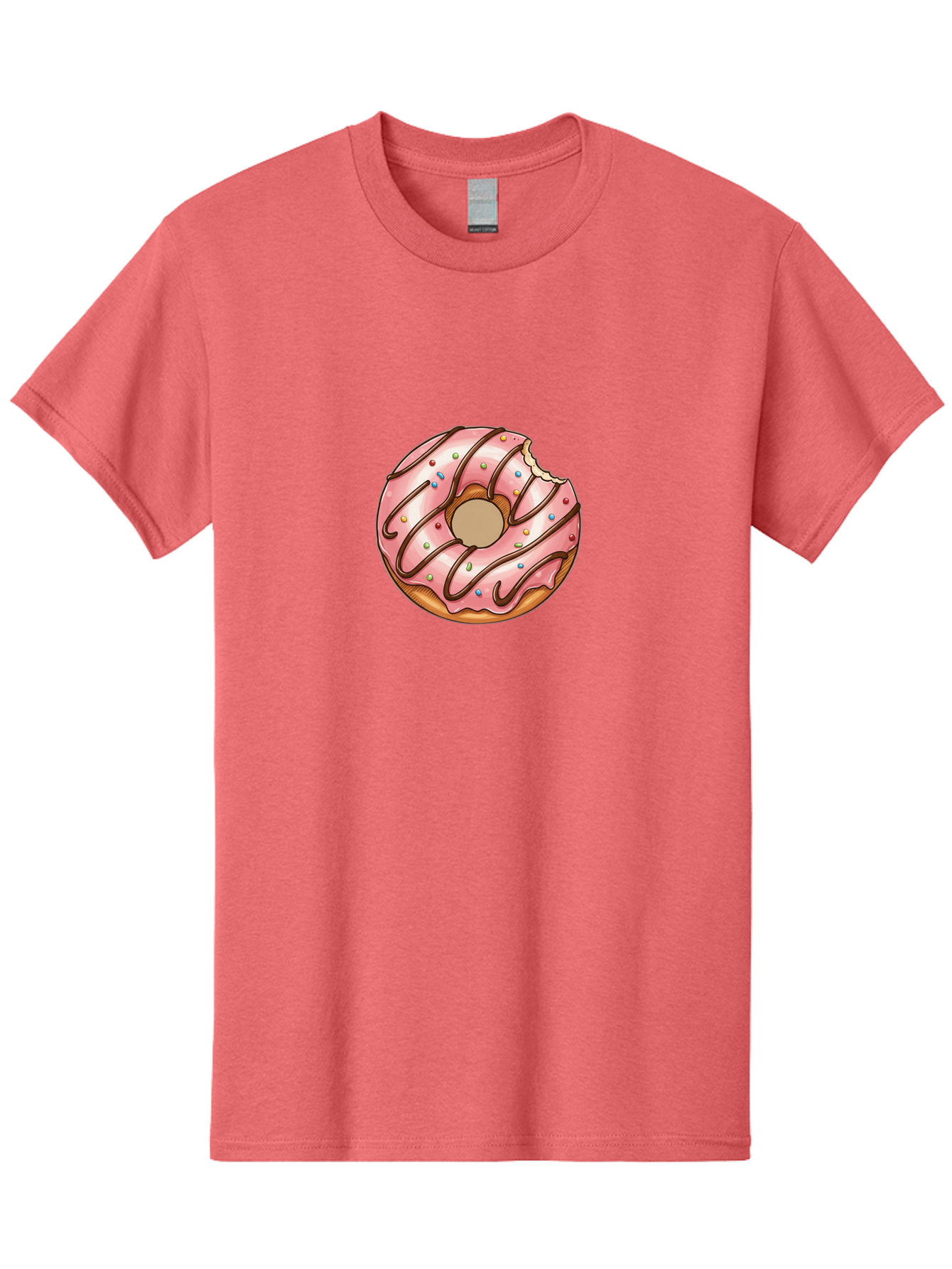 Pink-Donut-6 Men'S Graphic Tee, 100% Cotton, Comfortable Casual Summer Wear, Machine Washable, Pink Frosted Donut, Chocolate Drizzle, Colorful Sprinkles, Bitten Donut, Sweet Treat, Tasty Pastry, Dessert Illustration Bab153