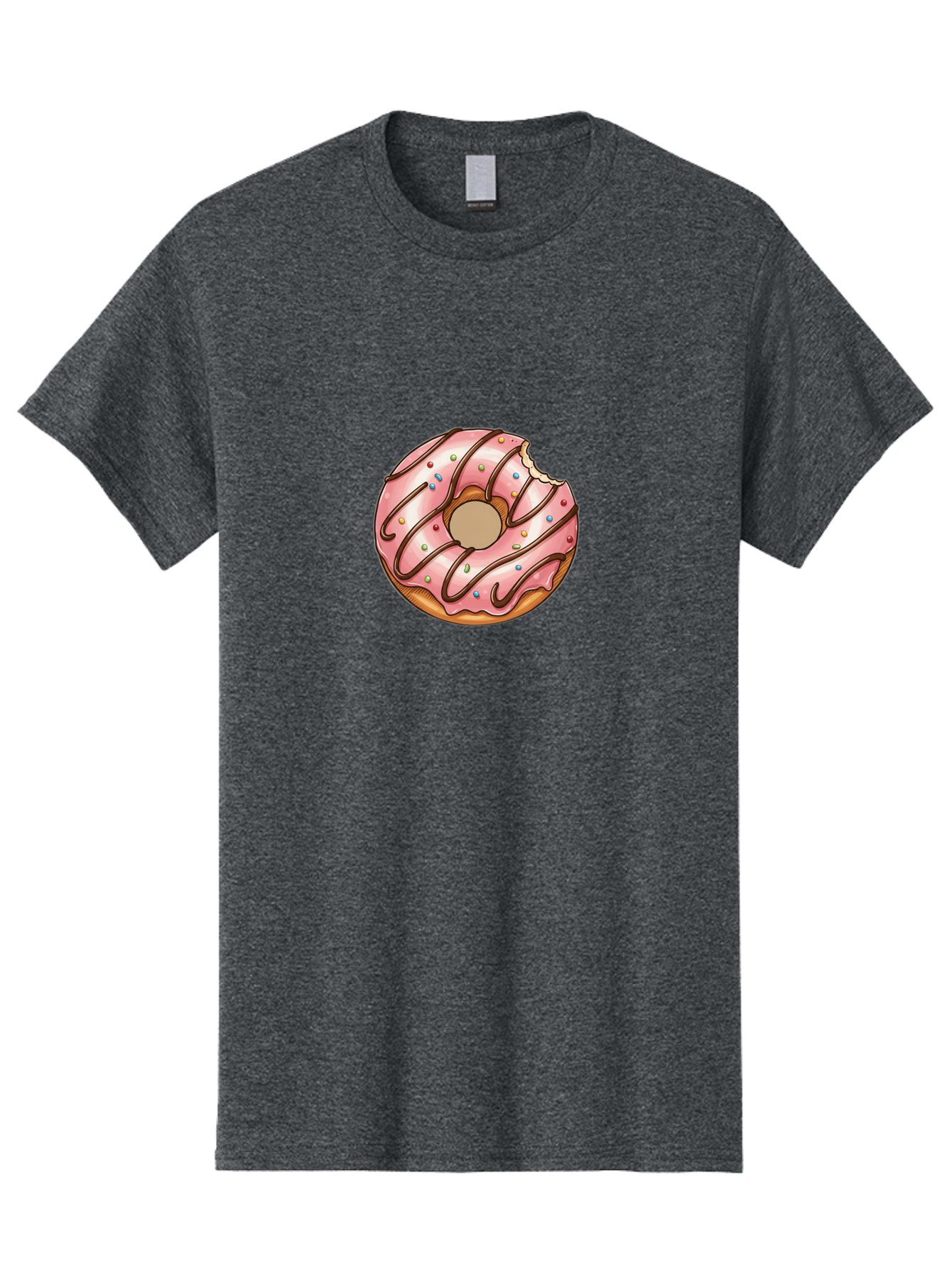 Pink-Donut-6 Men'S Graphic Tee, 100% Cotton, Comfortable Casual Summer Wear, Machine Washable, Pink Frosted Donut, Chocolate Drizzle, Colorful Sprinkles, Bitten Donut, Sweet Treat, Tasty Pastry, Dessert Illustration Bab153