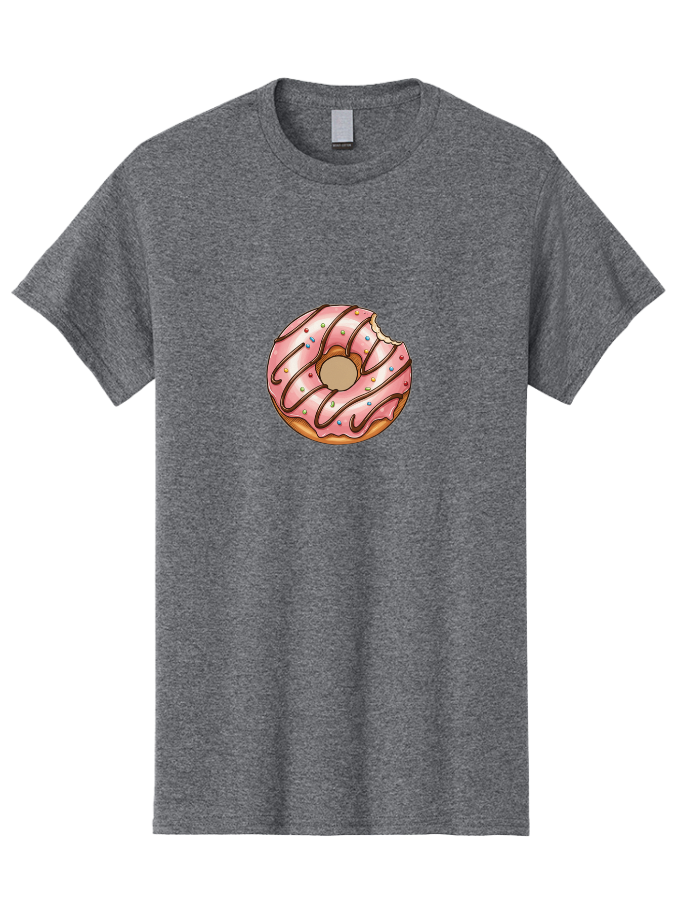 Pink-Donut-6 Men'S Graphic Tee, 100% Cotton, Comfortable Casual Summer Wear, Machine Washable, Pink Frosted Donut, Chocolate Drizzle, Colorful Sprinkles, Bitten Donut, Sweet Treat, Tasty Pastry, Dessert Illustration Bab153