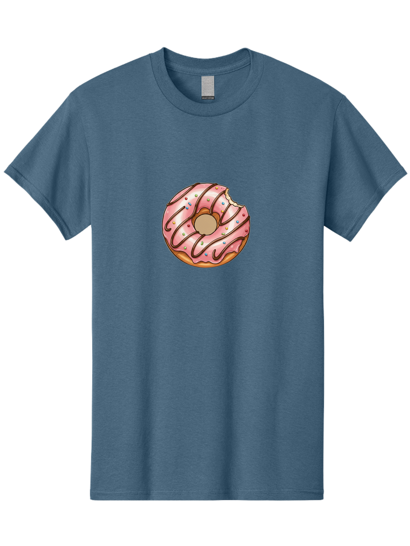 Pink-Donut-6 Men'S Graphic Tee, 100% Cotton, Comfortable Casual Summer Wear, Machine Washable, Pink Frosted Donut, Chocolate Drizzle, Colorful Sprinkles, Bitten Donut, Sweet Treat, Tasty Pastry, Dessert Illustration Bab153