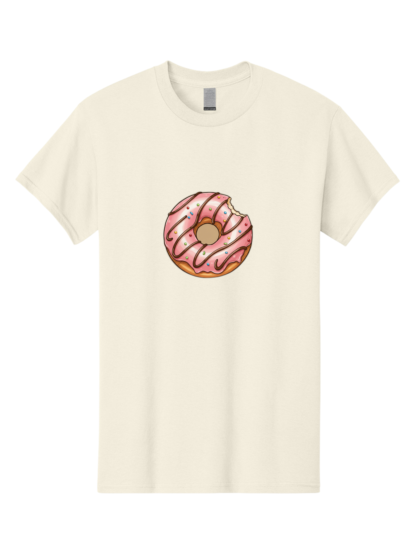 Pink-Donut-6 Men'S Graphic Tee, 100% Cotton, Comfortable Casual Summer Wear, Machine Washable, Pink Frosted Donut, Chocolate Drizzle, Colorful Sprinkles, Bitten Donut, Sweet Treat, Tasty Pastry, Dessert Illustration Bab153