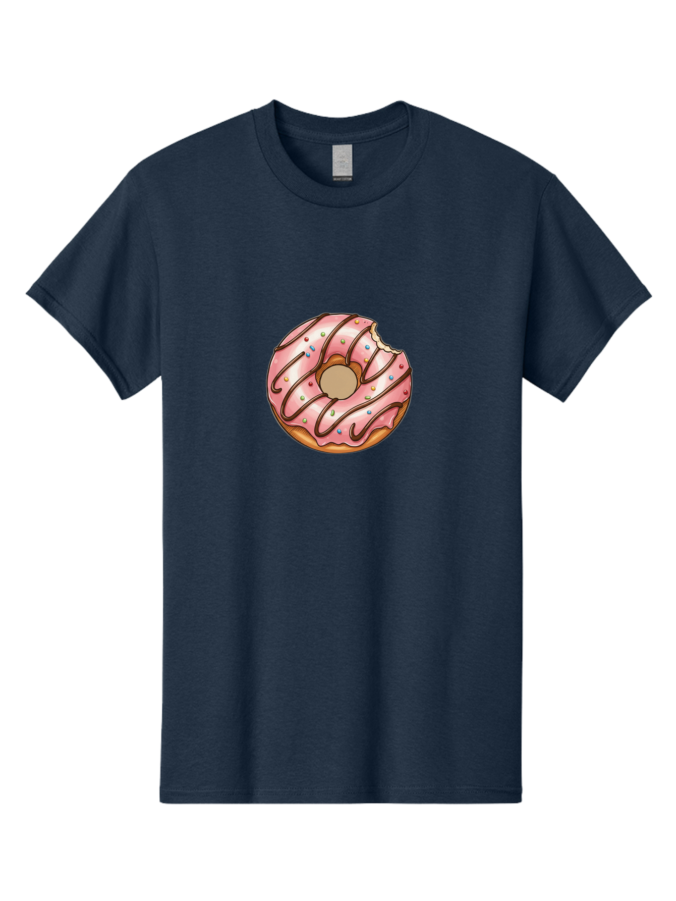 Pink-Donut-6 Men'S Graphic Tee, 100% Cotton, Comfortable Casual Summer Wear, Machine Washable, Pink Frosted Donut, Chocolate Drizzle, Colorful Sprinkles, Bitten Donut, Sweet Treat, Tasty Pastry, Dessert Illustration Bab153