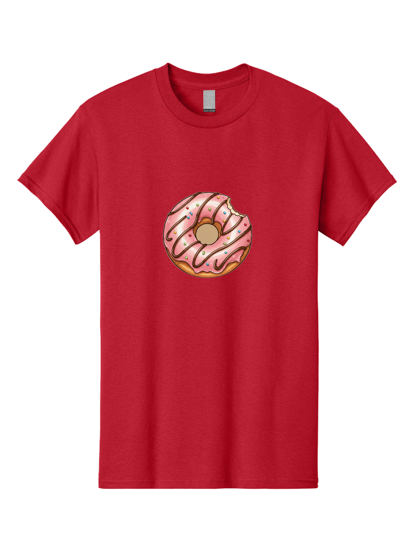 Pink-Donut-6 Men'S Graphic Tee, 100% Cotton, Comfortable Casual Summer Wear, Machine Washable, Pink Frosted Donut, Chocolate Drizzle, Colorful Sprinkles, Bitten Donut, Sweet Treat, Tasty Pastry, Dessert Illustration Bab153