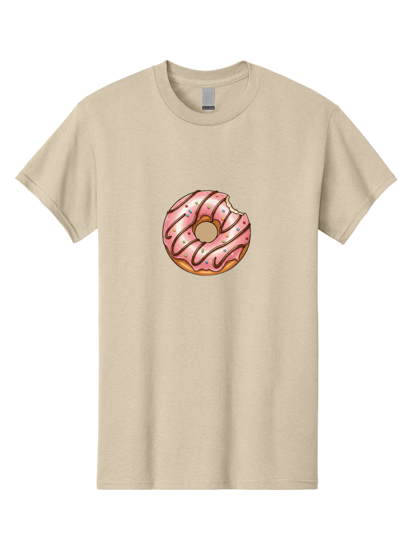 Pink-Donut-6 Men'S Graphic Tee, 100% Cotton, Comfortable Casual Summer Wear, Machine Washable, Pink Frosted Donut, Chocolate Drizzle, Colorful Sprinkles, Bitten Donut, Sweet Treat, Tasty Pastry, Dessert Illustration Bab153
