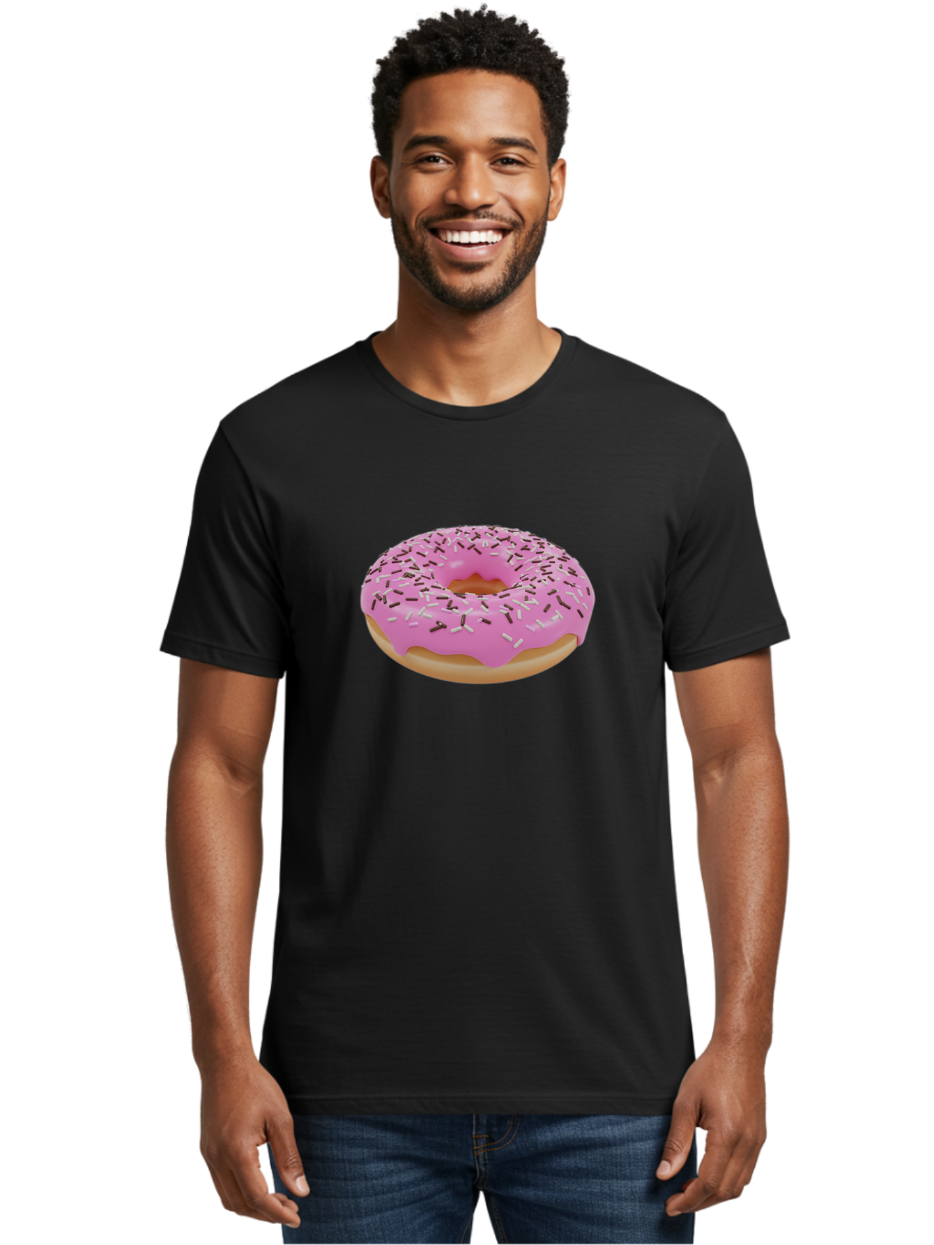 Pink-Donut-7 Men'S Graphic Tee, 100% Cotton, Comfortable Casual Summer Wear, Machine Washable, Pink Frosted Donut, Sprinkles, Sweet Treats, Baked Goods, Dessert, Colorful Toppings, Tasty Pastry, Sweet Tooth Bab154