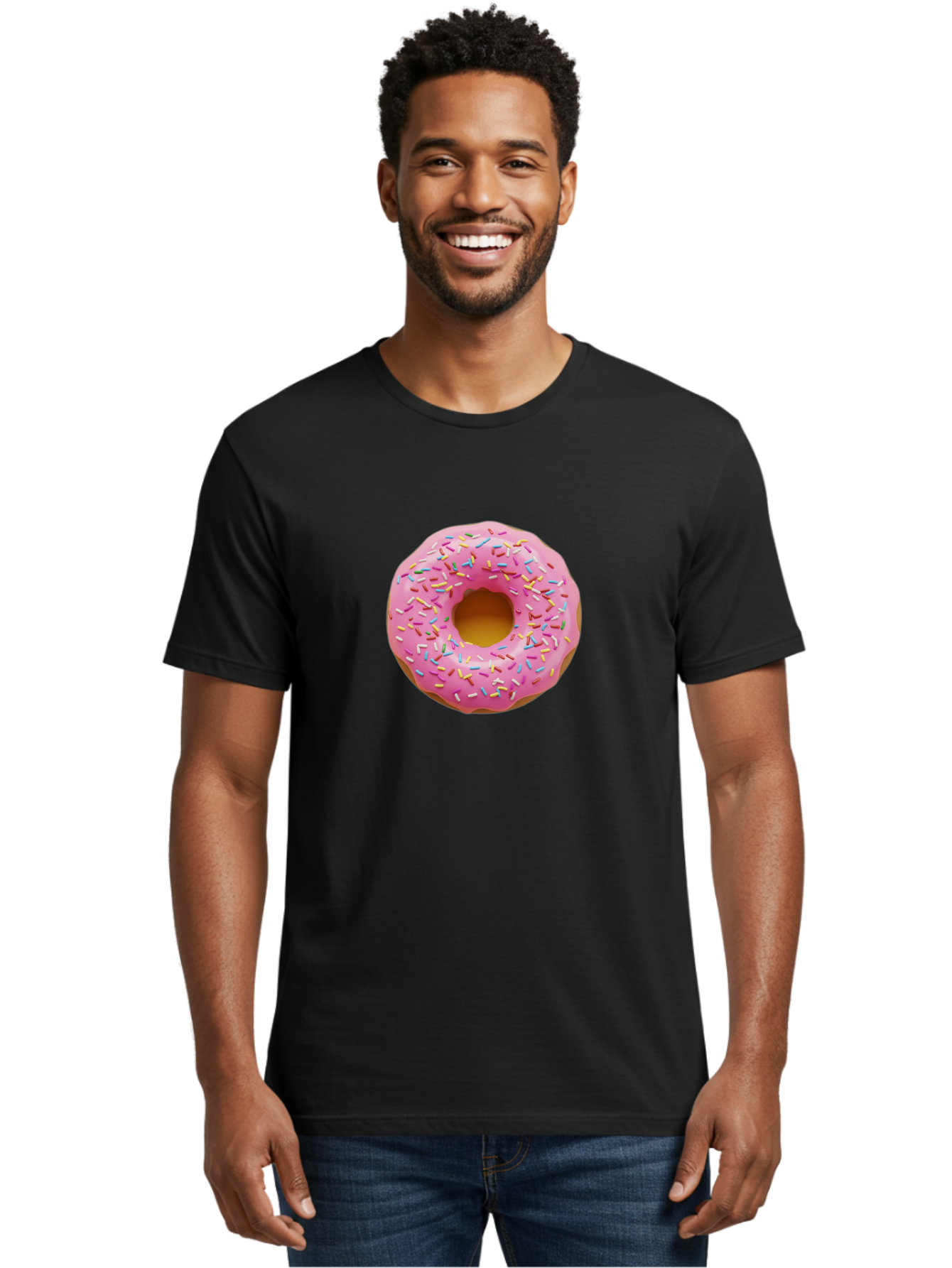 Pink-Donut-8 Men'S Graphic Tee, 100% Cotton, Comfortable Casual Summer Wear, Machine Washable, Pink Frosted Donut, Sprinkles, Colorful, Sweet Treat, Donut Delight, Tasty Pastry, Pastel Colors, Rainbow Sprinkles, Sweet Indulgence Bab155