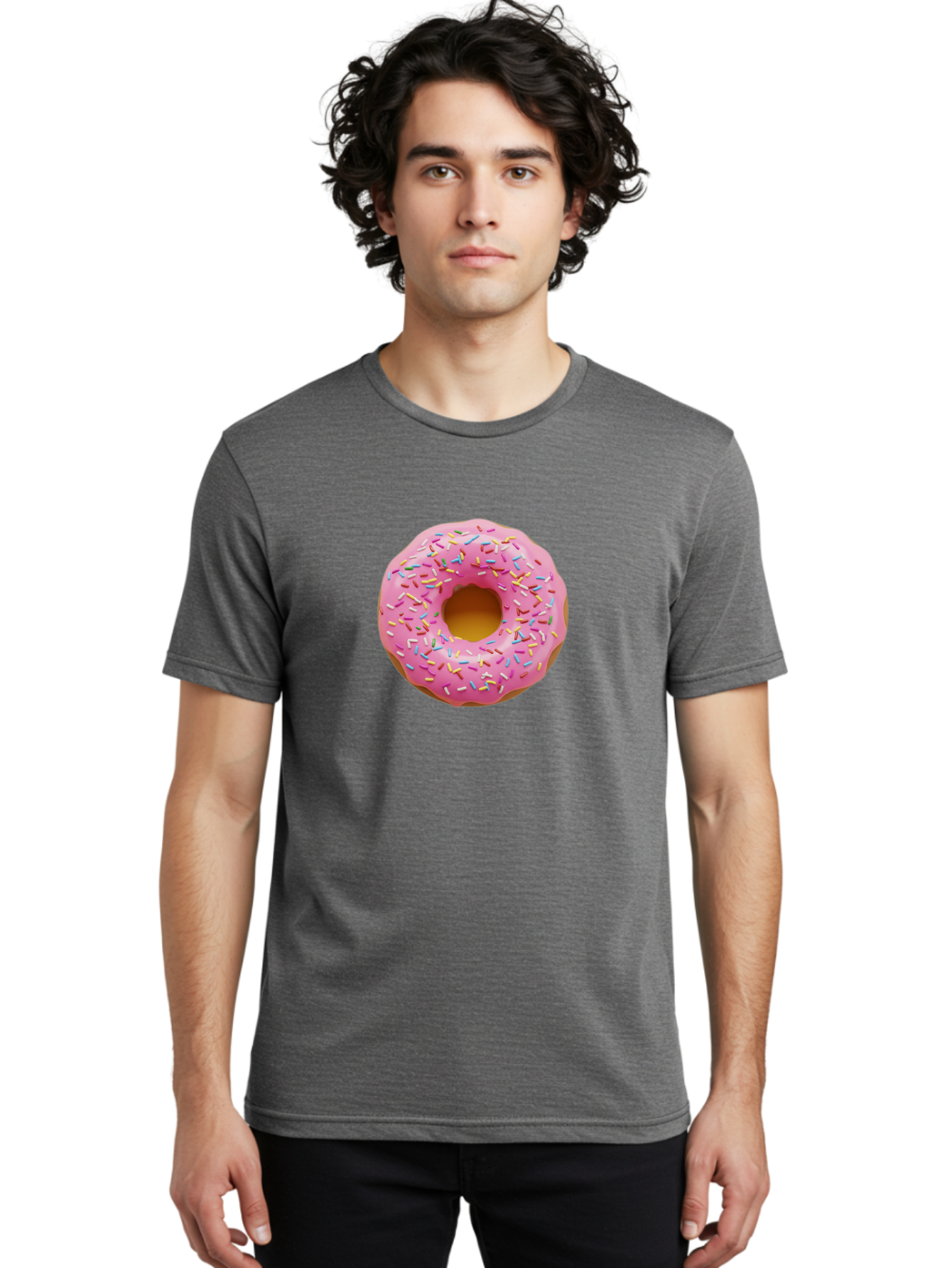Pink-Donut-8 Men'S Graphic Tee, 100% Cotton, Comfortable Casual Summer Wear, Machine Washable, Pink Frosted Donut, Sprinkles, Colorful, Sweet Treat, Donut Delight, Tasty Pastry, Pastel Colors, Rainbow Sprinkles, Sweet Indulgence Bab155