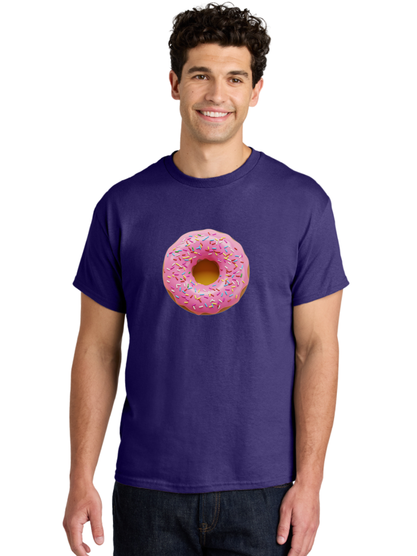 Pink-Donut-8 Men'S Graphic Tee, 100% Cotton, Comfortable Casual Summer Wear, Machine Washable, Pink Frosted Donut, Sprinkles, Colorful, Sweet Treat, Donut Delight, Tasty Pastry, Pastel Colors, Rainbow Sprinkles, Sweet Indulgence Bab155