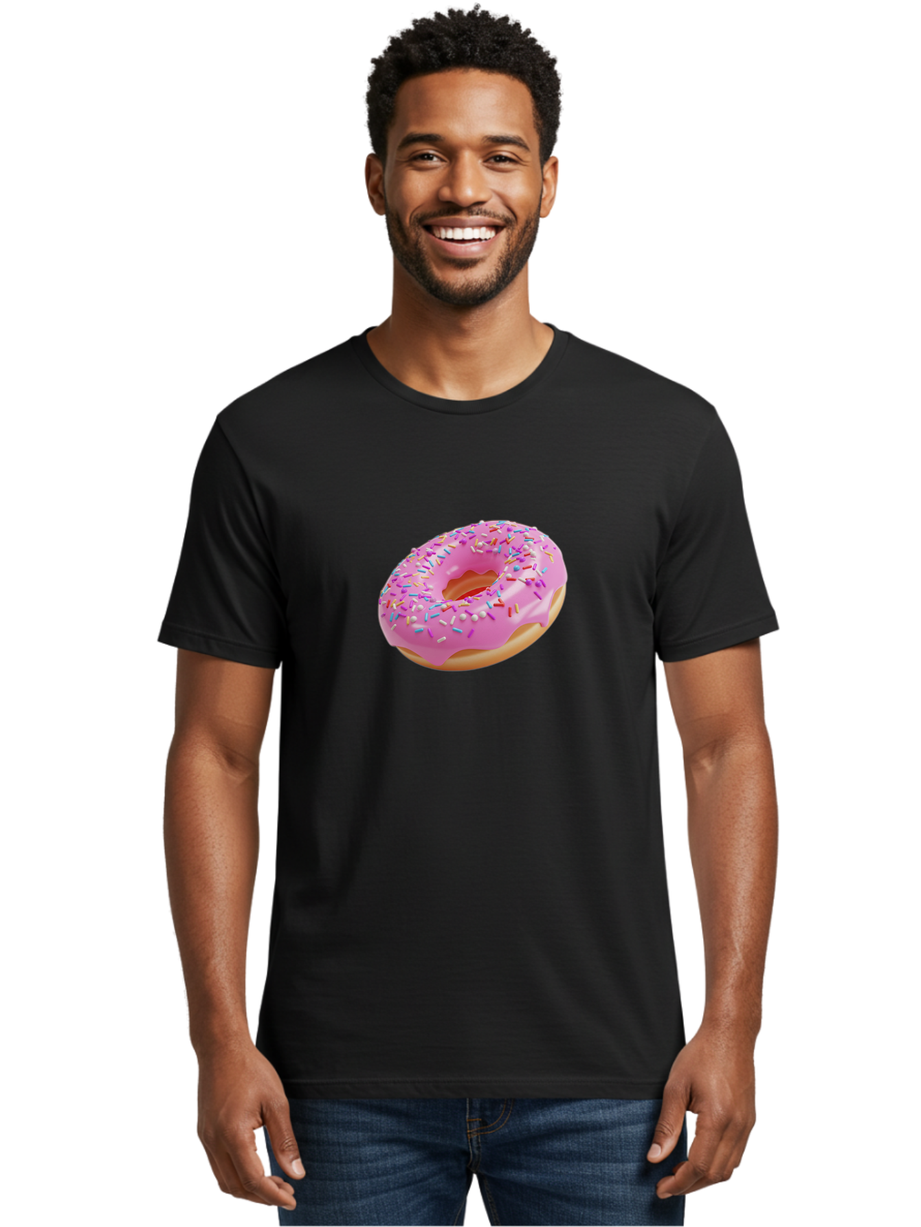 Pink-Donut-9 Men'S Graphic Tee, 100% Cotton, Comfortable Casual Summer Wear, Machine Washable, Pink Frosted Donut, Donut With Sprinkles, Sweet Treats, Colorful Dessert, Tasty Pastry, Baked Goods, Sugary Delight, Yummy Donut Bab156