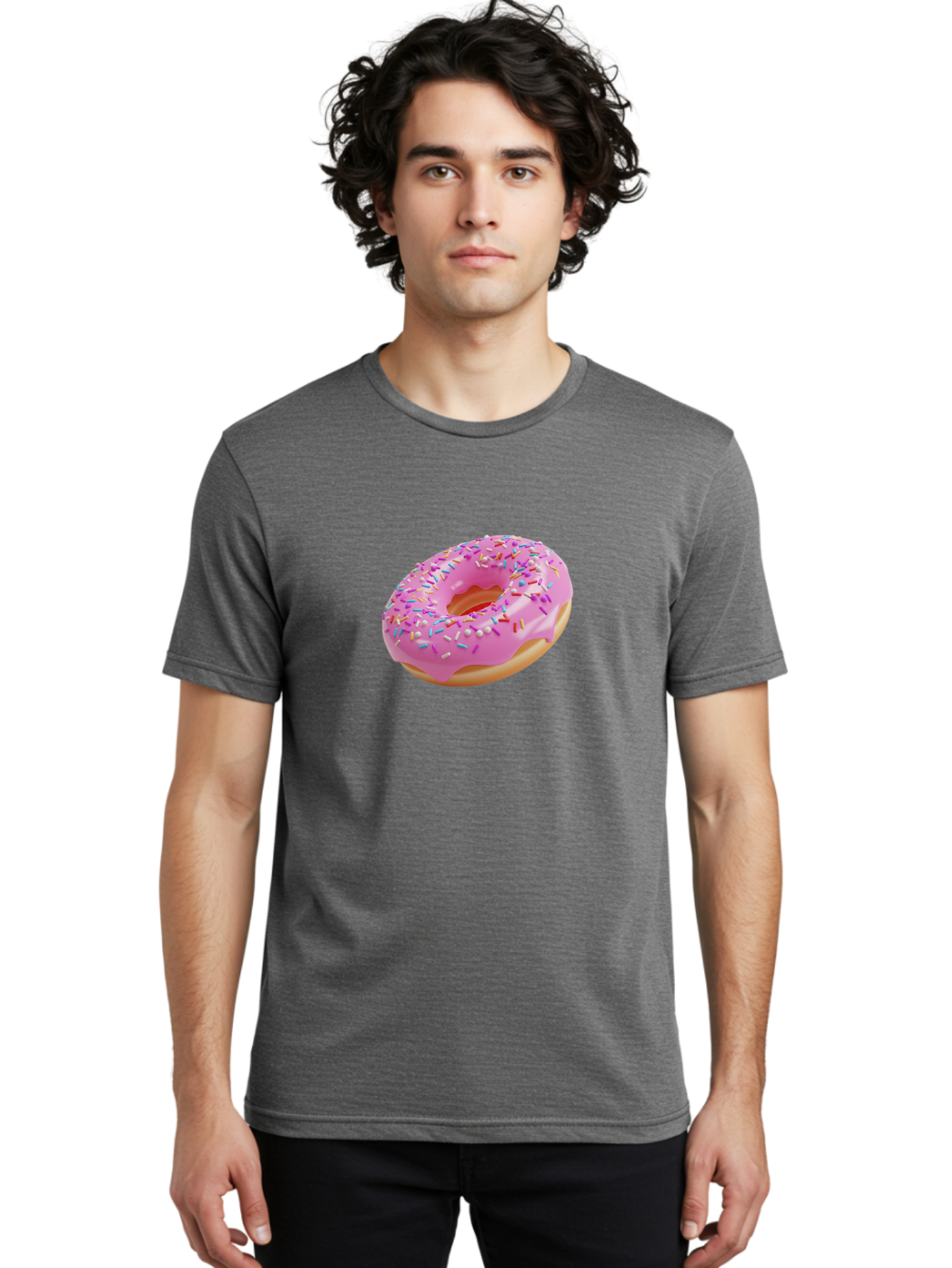 Pink-Donut-9 Men'S Graphic Tee, 100% Cotton, Comfortable Casual Summer Wear, Machine Washable, Pink Frosted Donut, Donut With Sprinkles, Sweet Treats, Colorful Dessert, Tasty Pastry, Baked Goods, Sugary Delight, Yummy Donut Bab156