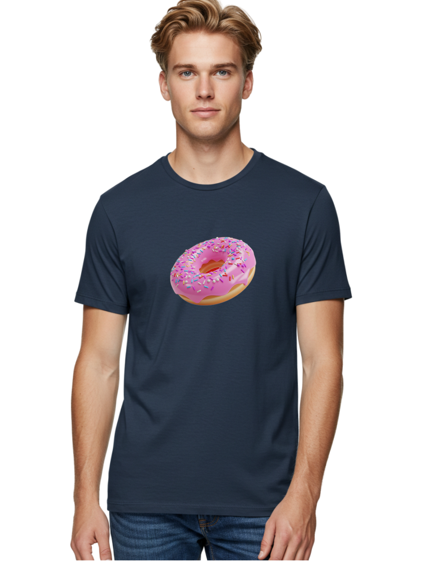 Pink-Donut-9 Men'S Graphic Tee, 100% Cotton, Comfortable Casual Summer Wear, Machine Washable, Pink Frosted Donut, Donut With Sprinkles, Sweet Treats, Colorful Dessert, Tasty Pastry, Baked Goods, Sugary Delight, Yummy Donut Bab156