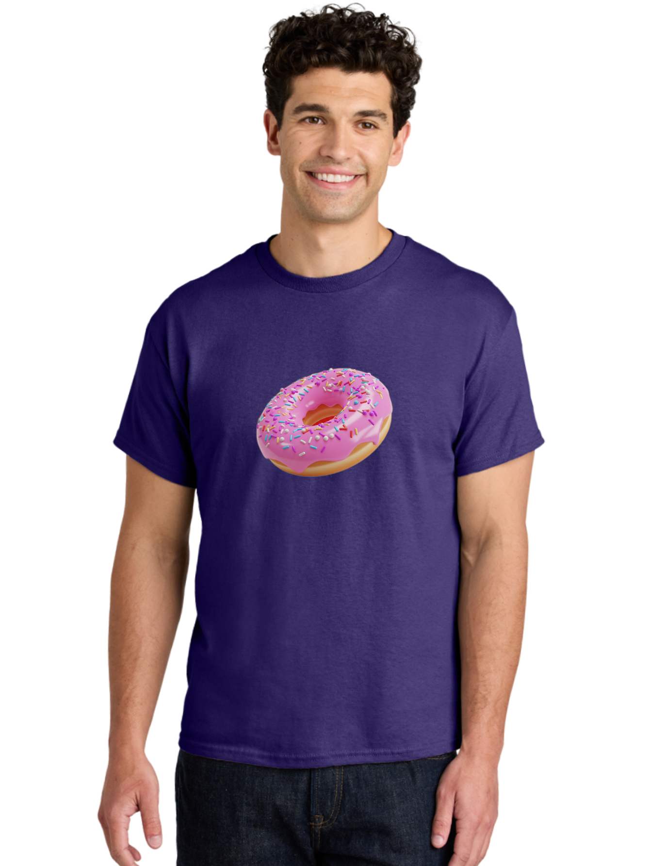 Pink-Donut-9 Men'S Graphic Tee, 100% Cotton, Comfortable Casual Summer Wear, Machine Washable, Pink Frosted Donut, Donut With Sprinkles, Sweet Treats, Colorful Dessert, Tasty Pastry, Baked Goods, Sugary Delight, Yummy Donut Bab156
