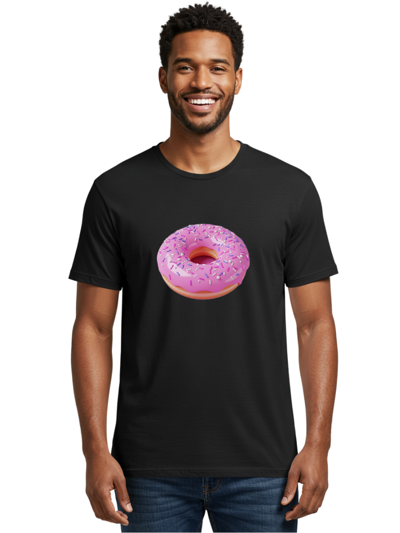 Pink-Donut-Sprinkles Men'S Graphic Tee, 100% Cotton, Comfortable Casual Summer Wear, Machine Washable, Pink Donut With Sprinkles, Sweet Treat, Dessert, Colorful Sprinkles, Donut With Glaze, Bakery Item, Sweet Indulgence Bab157