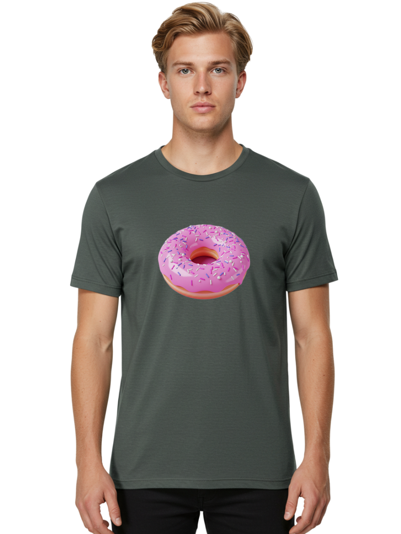 Pink-Donut-Sprinkles Men'S Graphic Tee, 100% Cotton, Comfortable Casual Summer Wear, Machine Washable, Pink Donut With Sprinkles, Sweet Treat, Dessert, Colorful Sprinkles, Donut With Glaze, Bakery Item, Sweet Indulgence Bab157