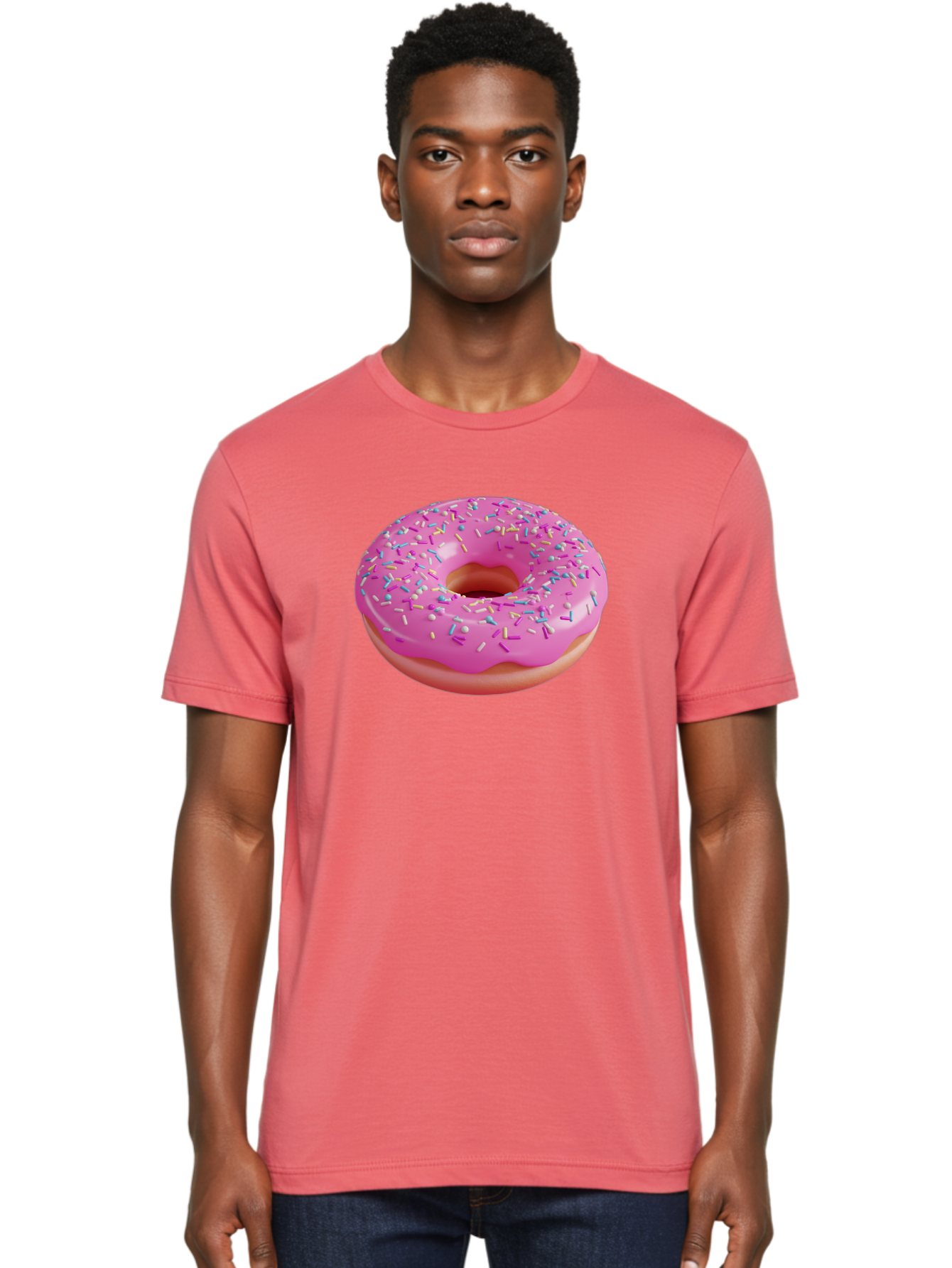 Pink-Donut-With-Sprinkles-1 Men'S Graphic Tee, 100% Cotton, Comfortable Casual Summer Wear, Machine Washable, Donut With Pink Glaze, Colorful Sprinkles, Sweet Treats, Dessert, Baked Goods, Tasty Pastries, Yummy Donut Bab158