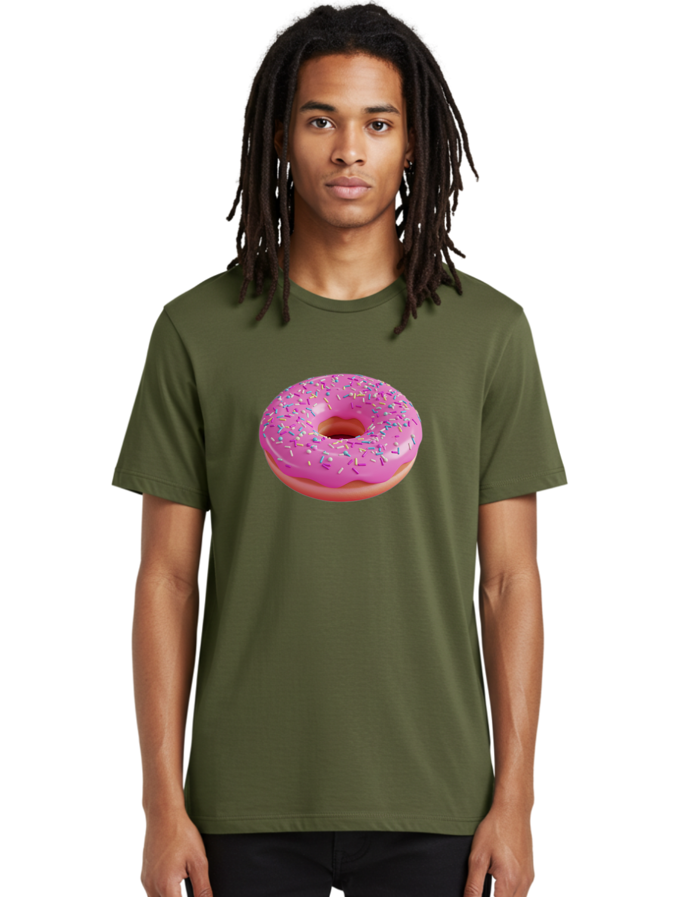 Pink-Donut-With-Sprinkles-1 Men'S Graphic Tee, 100% Cotton, Comfortable Casual Summer Wear, Machine Washable, Donut With Pink Glaze, Colorful Sprinkles, Sweet Treats, Dessert, Baked Goods, Tasty Pastries, Yummy Donut Bab158