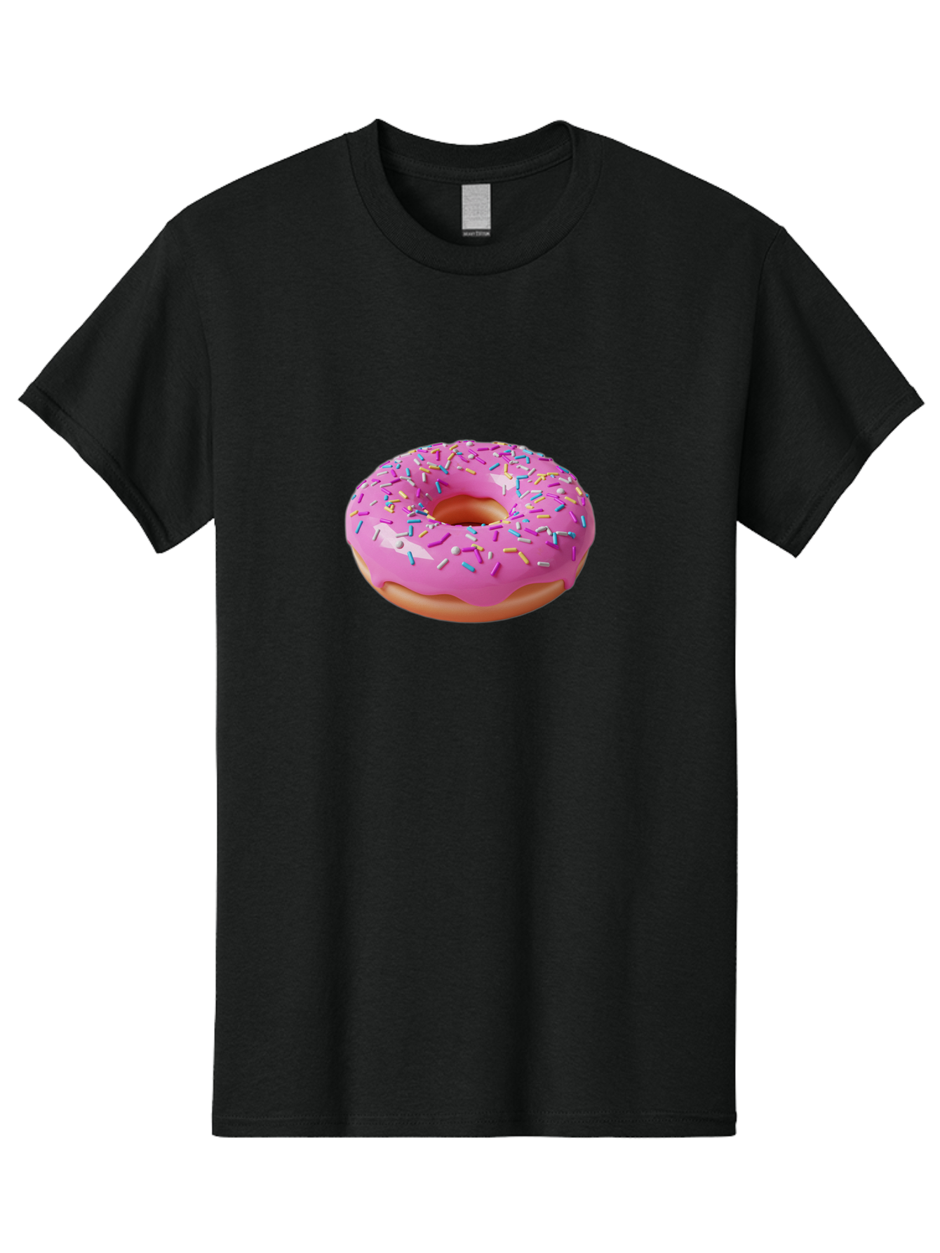 Pink-Donut-With-Sprinkles-2 Men'S Graphic Tee, 100% Cotton, Comfortable Casual Summer Wear, Machine Washable, Pink Frosted Donut, Donut With Sprinkles, Colorful Sprinkles, Sweet Treats, Baked Goods, Dessert, Tasty, 3D Rendering, Digital Art Bab159