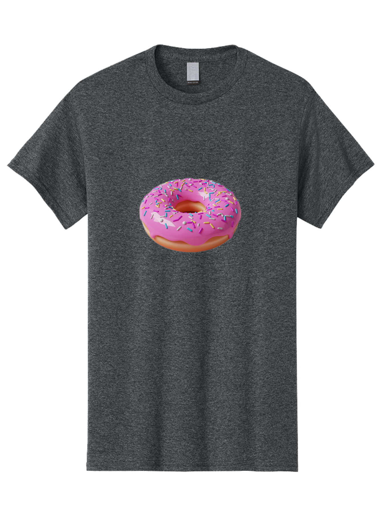Pink-Donut-With-Sprinkles-2 Men'S Graphic Tee, 100% Cotton, Comfortable Casual Summer Wear, Machine Washable, Pink Frosted Donut, Donut With Sprinkles, Colorful Sprinkles, Sweet Treats, Baked Goods, Dessert, Tasty, 3D Rendering, Digital Art Bab159