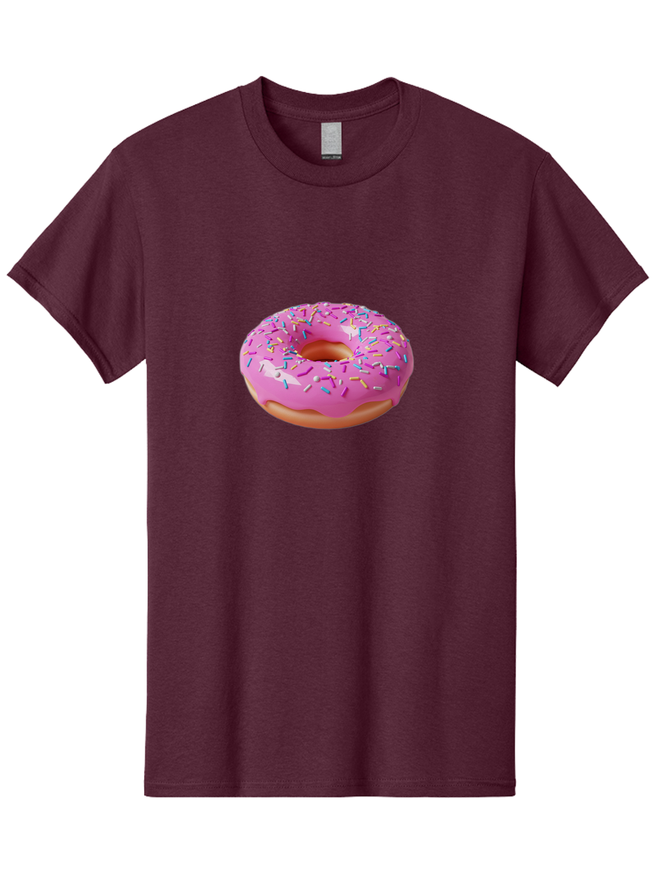 Pink-Donut-With-Sprinkles-2 Men'S Graphic Tee, 100% Cotton, Comfortable Casual Summer Wear, Machine Washable, Pink Frosted Donut, Donut With Sprinkles, Colorful Sprinkles, Sweet Treats, Baked Goods, Dessert, Tasty, 3D Rendering, Digital Art Bab159