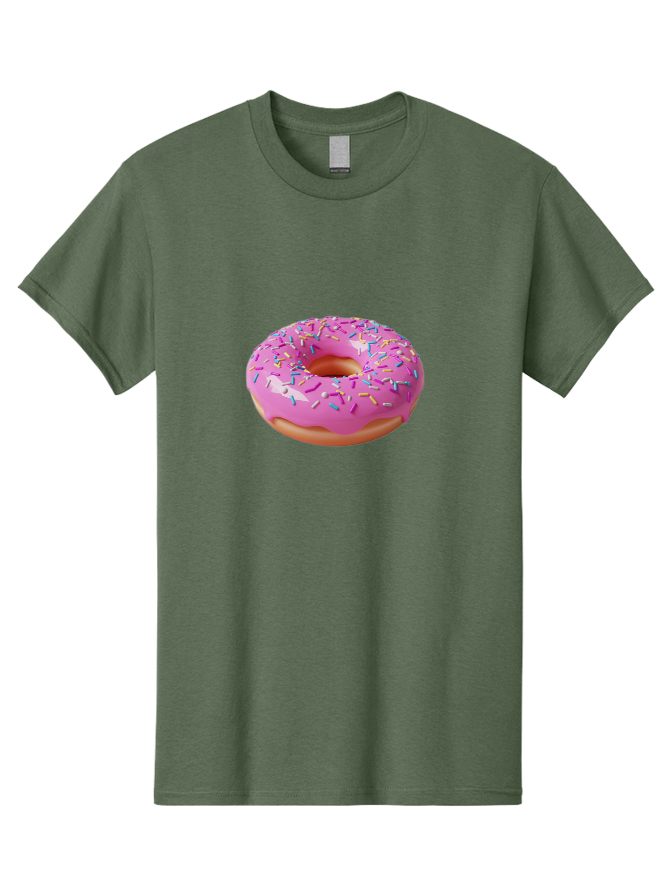 Pink-Donut-With-Sprinkles-2 Men'S Graphic Tee, 100% Cotton, Comfortable Casual Summer Wear, Machine Washable, Pink Frosted Donut, Donut With Sprinkles, Colorful Sprinkles, Sweet Treats, Baked Goods, Dessert, Tasty, 3D Rendering, Digital Art Bab159