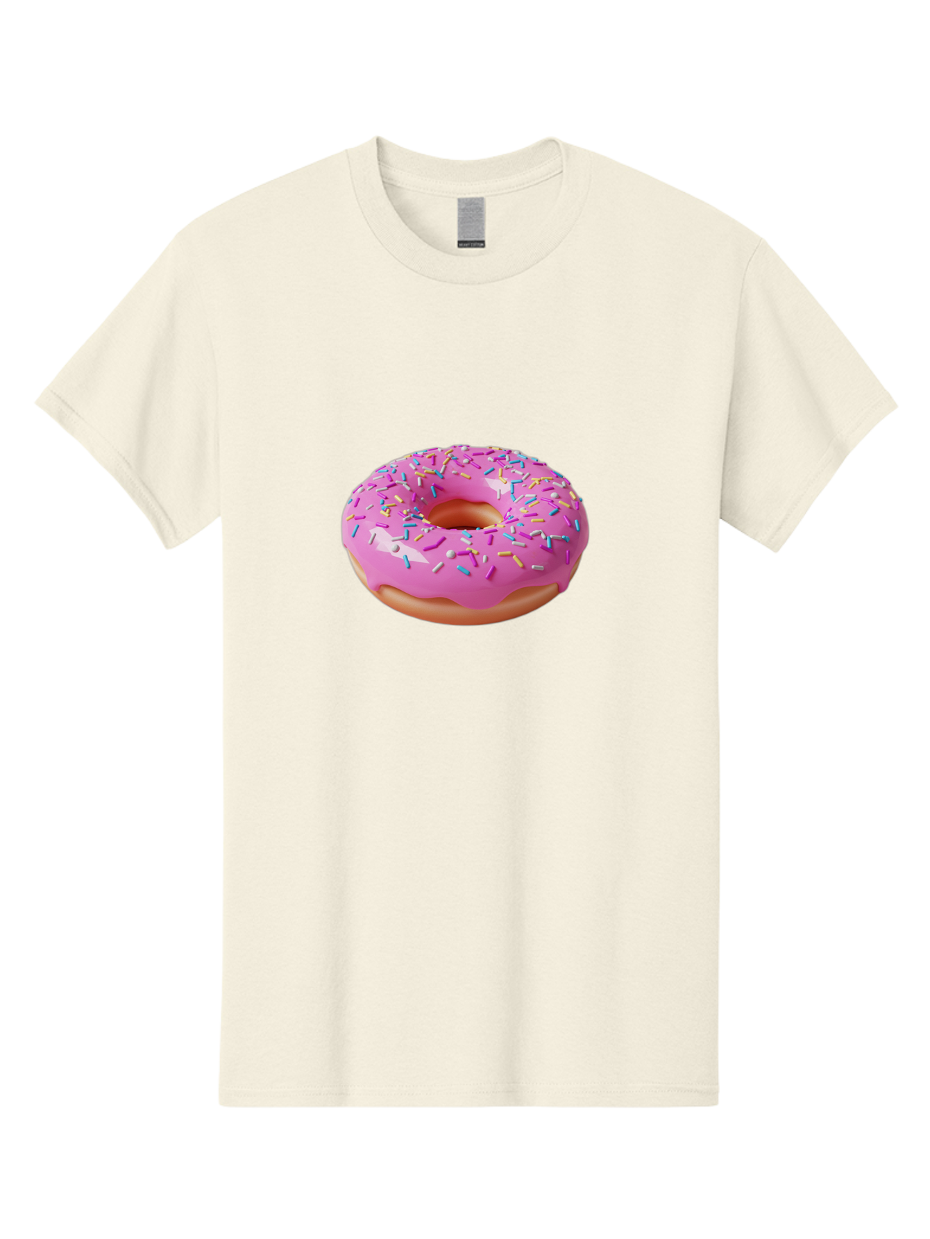 Pink-Donut-With-Sprinkles-2 Men'S Graphic Tee, 100% Cotton, Comfortable Casual Summer Wear, Machine Washable, Pink Frosted Donut, Donut With Sprinkles, Colorful Sprinkles, Sweet Treats, Baked Goods, Dessert, Tasty, 3D Rendering, Digital Art Bab159