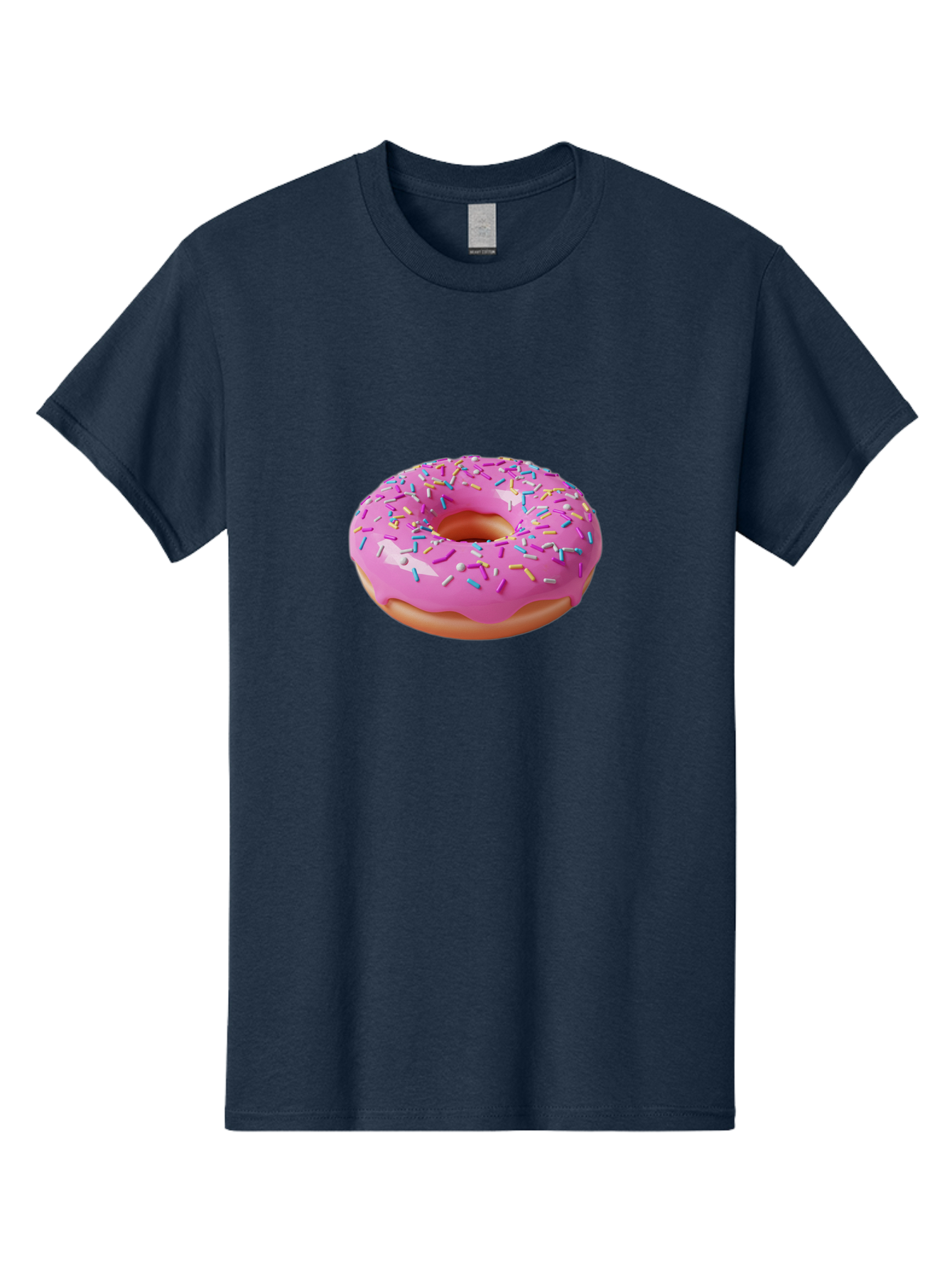 Pink-Donut-With-Sprinkles-2 Men'S Graphic Tee, 100% Cotton, Comfortable Casual Summer Wear, Machine Washable, Pink Frosted Donut, Donut With Sprinkles, Colorful Sprinkles, Sweet Treats, Baked Goods, Dessert, Tasty, 3D Rendering, Digital Art Bab159