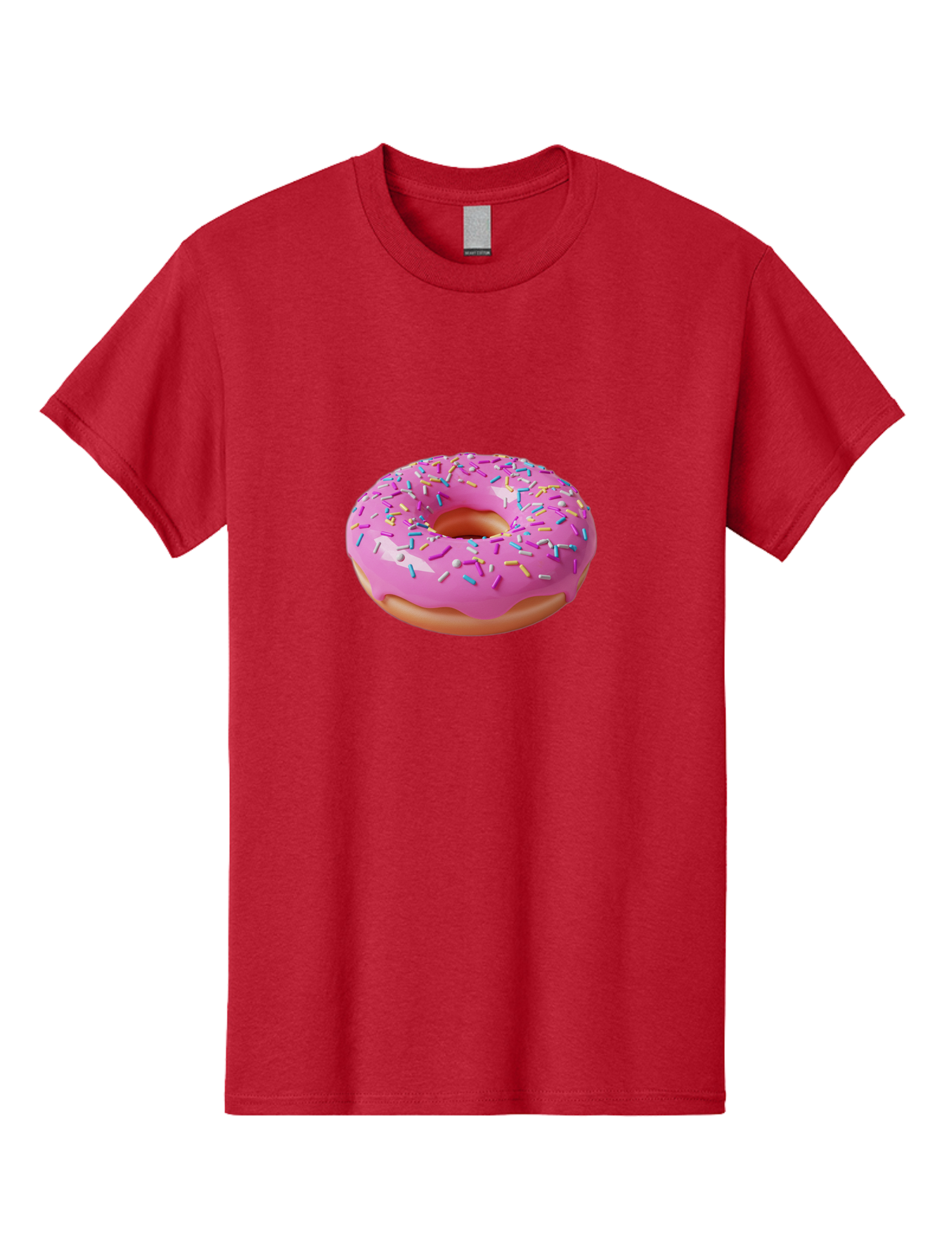 Pink-Donut-With-Sprinkles-2 Men'S Graphic Tee, 100% Cotton, Comfortable Casual Summer Wear, Machine Washable, Pink Frosted Donut, Donut With Sprinkles, Colorful Sprinkles, Sweet Treats, Baked Goods, Dessert, Tasty, 3D Rendering, Digital Art Bab159