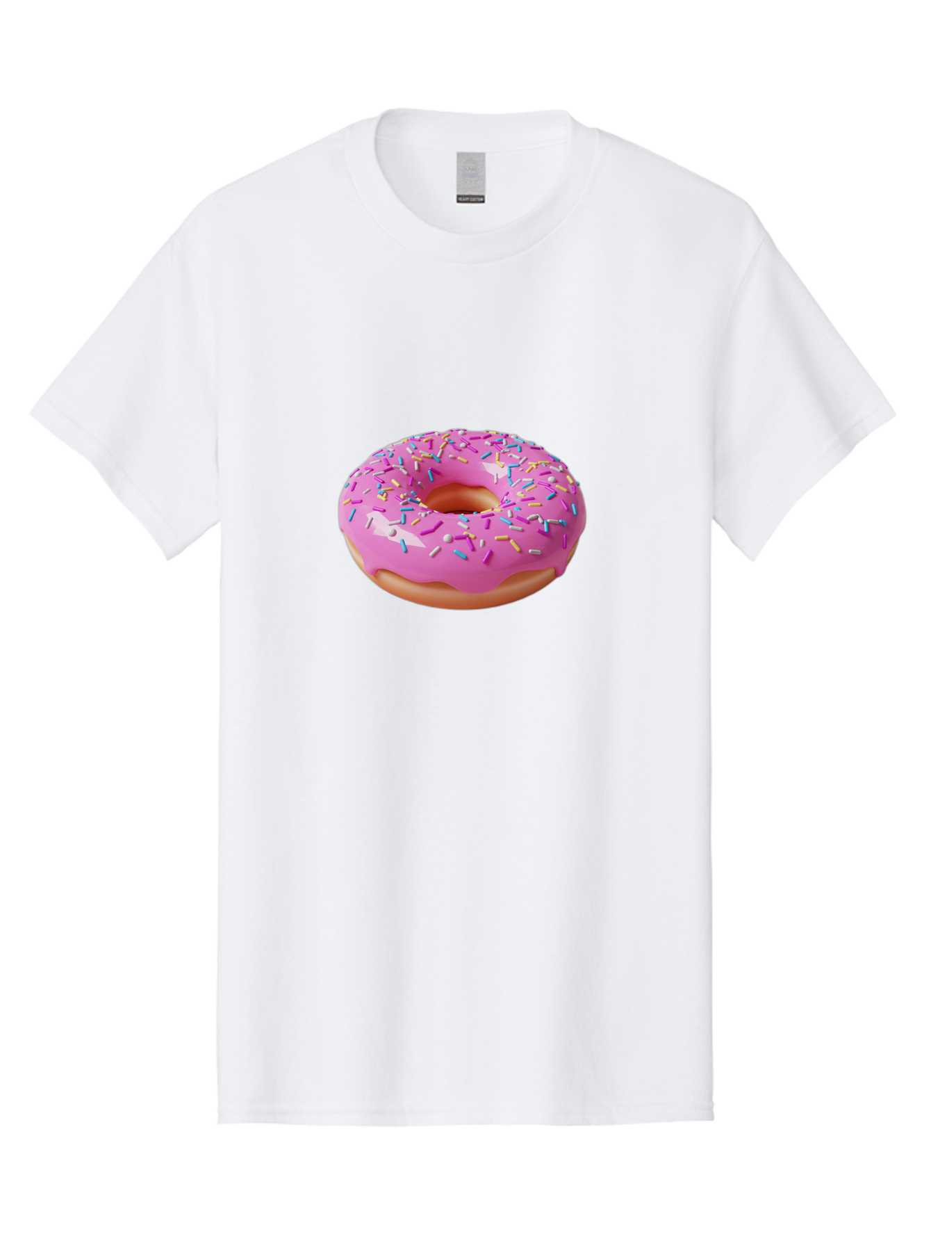 Pink-Donut-With-Sprinkles-2 Men'S Graphic Tee, 100% Cotton, Comfortable Casual Summer Wear, Machine Washable, Pink Frosted Donut, Donut With Sprinkles, Colorful Sprinkles, Sweet Treats, Baked Goods, Dessert, Tasty, 3D Rendering, Digital Art Bab159