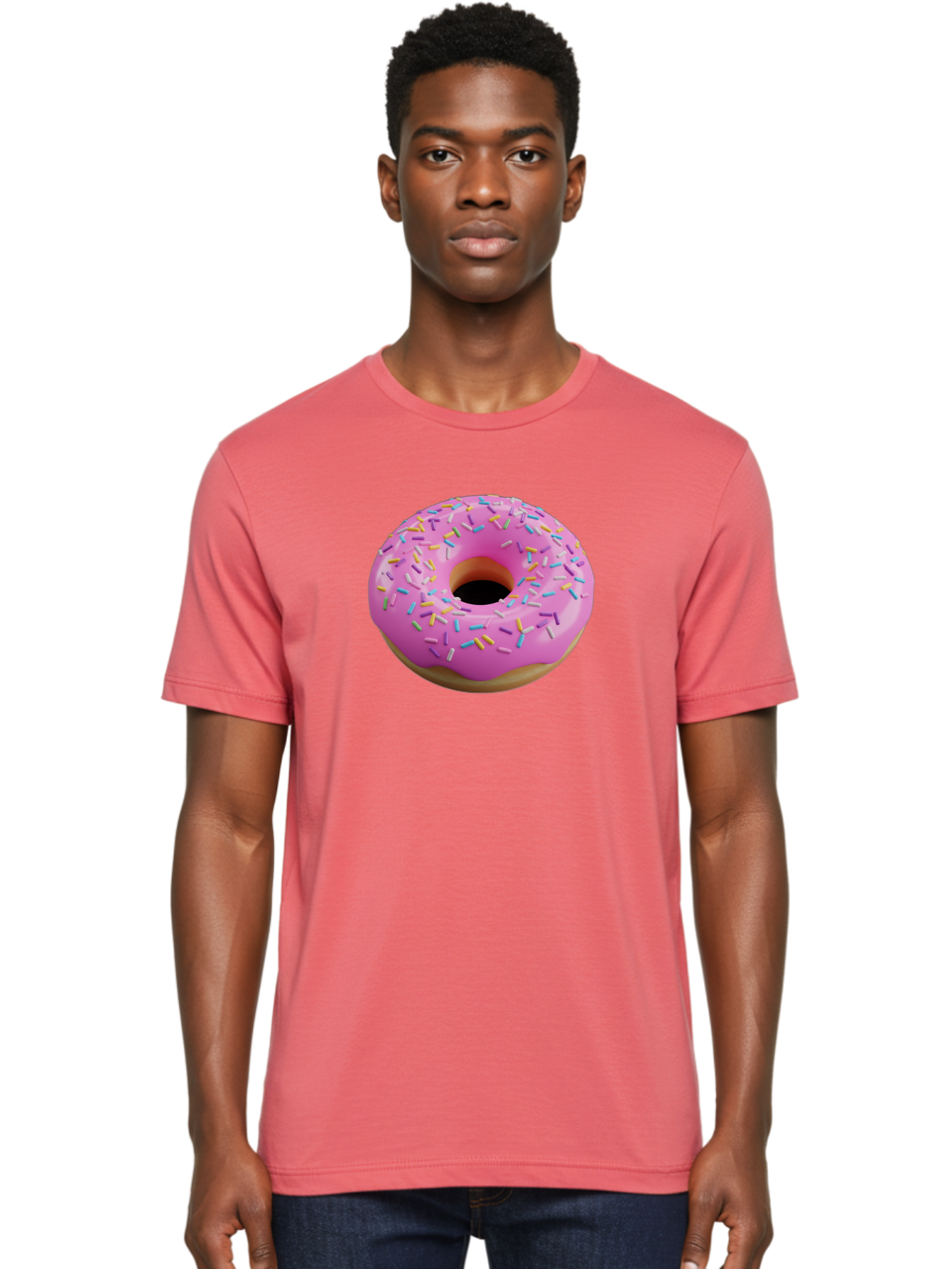 Pink-Donut-With-Sprinkles-3 Men'S Graphic Tee, 100% Cotton, Comfortable Casual Summer Wear, Machine Washable, Pink Donut With Sprinkles, Sweet Treats, Colorful Dessert, Donut With Frosting, Sprinkles On Donut, Dessert Graphics, 3D Donut Image, Bab160