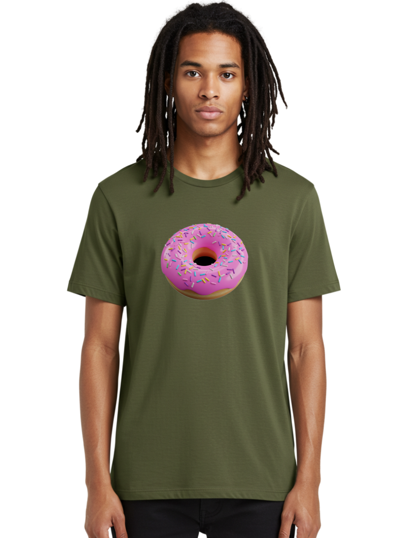 Pink-Donut-With-Sprinkles-3 Men'S Graphic Tee, 100% Cotton, Comfortable Casual Summer Wear, Machine Washable, Pink Donut With Sprinkles, Sweet Treats, Colorful Dessert, Donut With Frosting, Sprinkles On Donut, Dessert Graphics, 3D Donut Image, Bab160