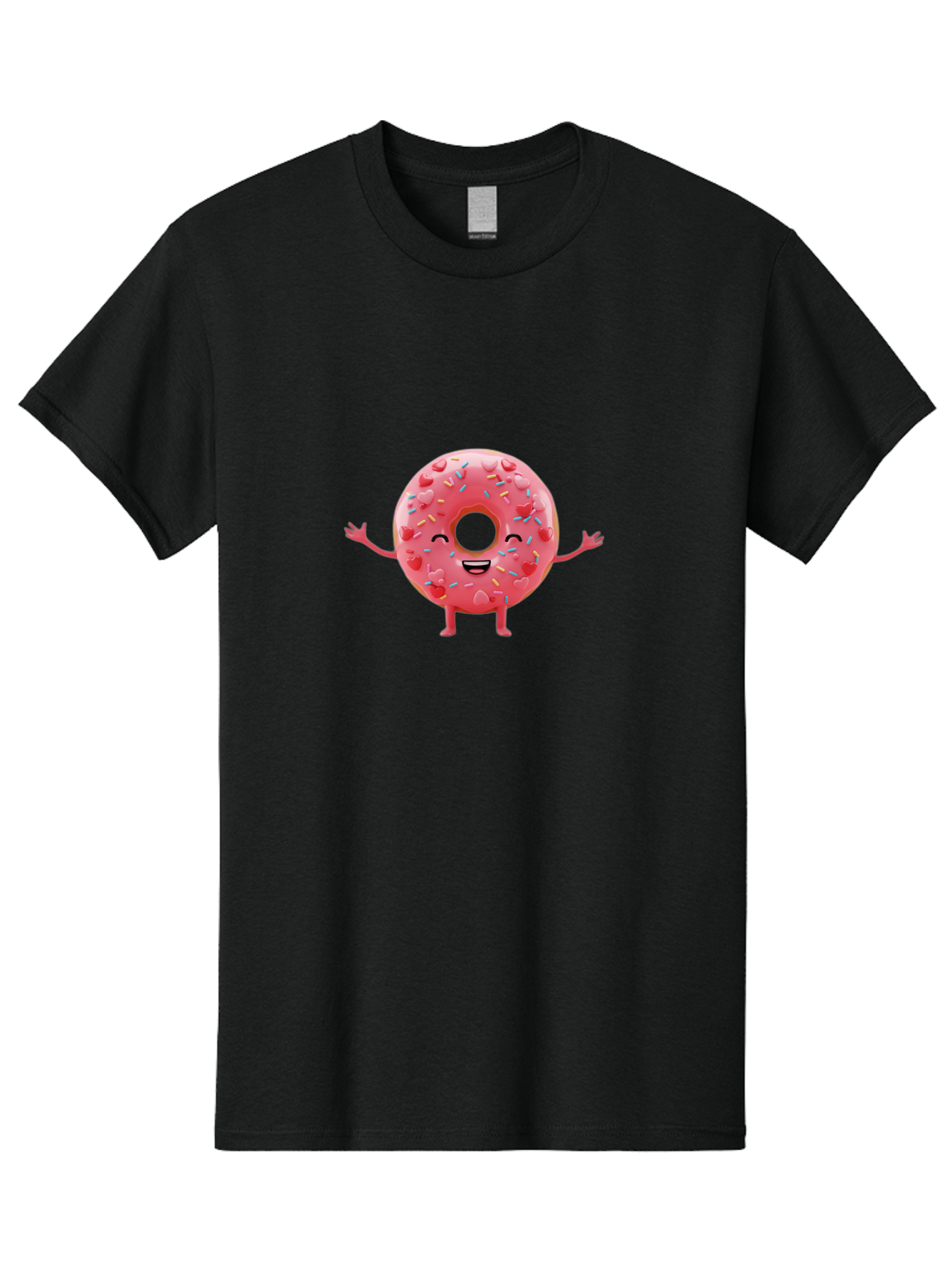 Pink-Donut Men'S Graphic Tee, 100% Cotton, Comfortable Casual Summer Wear, Machine Washable, Happy Donut, Pink Frosting, Colorful Sprinkles, Cheerful Character, Cartoon Donut, Smiling Face, Donut With Arms Bab162