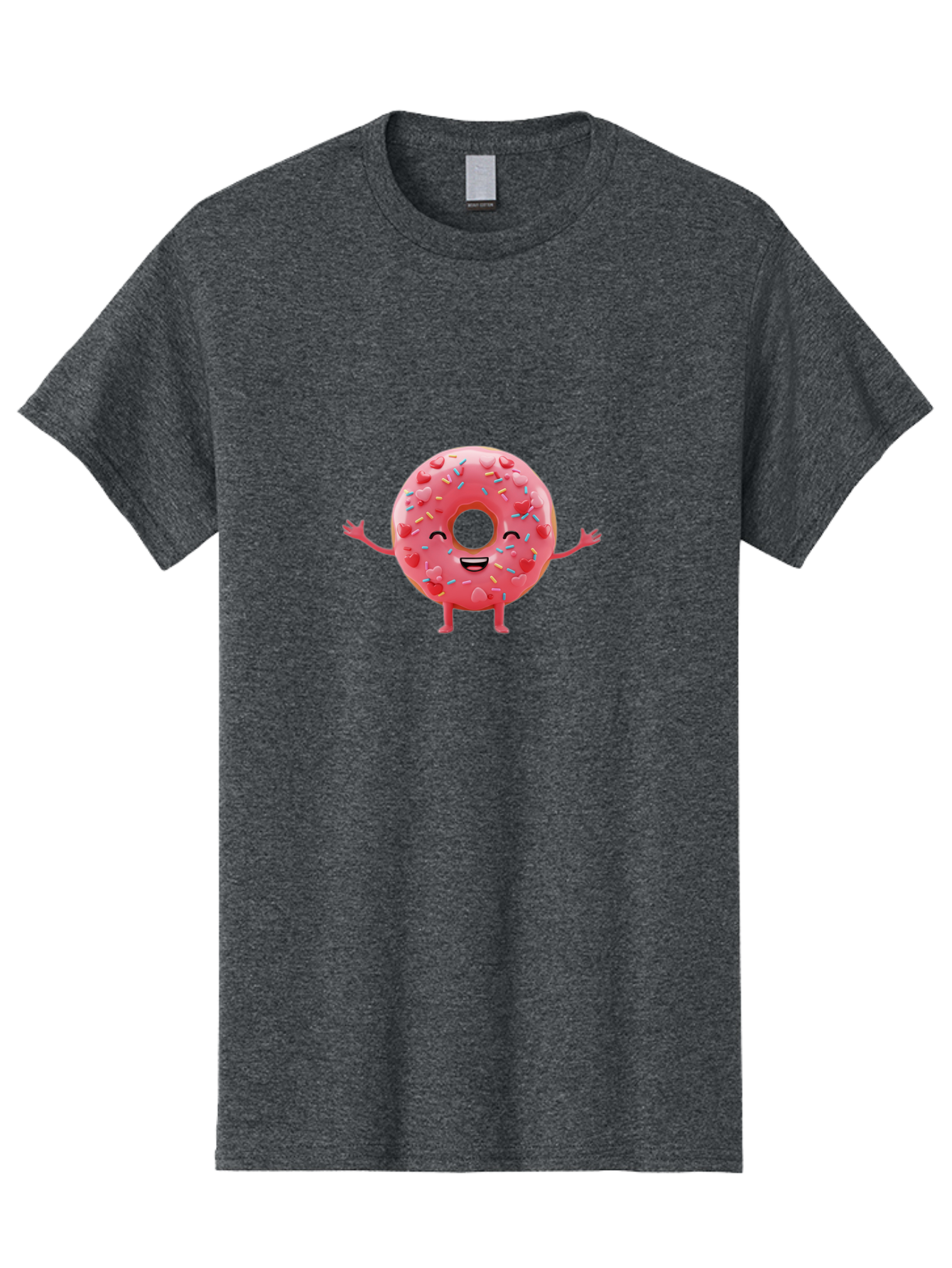Pink-Donut Men'S Graphic Tee, 100% Cotton, Comfortable Casual Summer Wear, Machine Washable, Happy Donut, Pink Frosting, Colorful Sprinkles, Cheerful Character, Cartoon Donut, Smiling Face, Donut With Arms Bab162